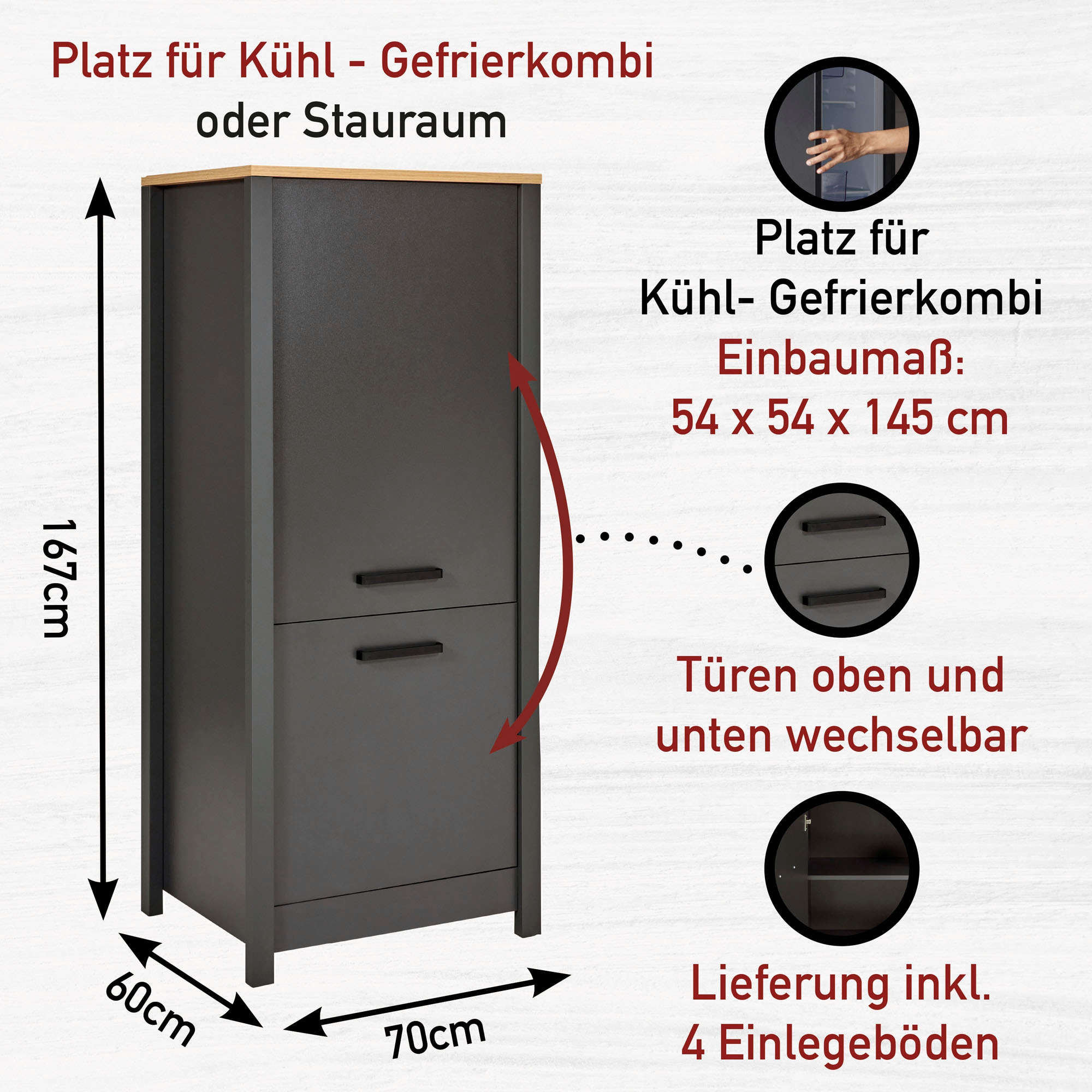 Inter Link Küchenzeile »Küchenzeile Veneto« Ohne E-Geräte für Spülmaschine Kochfeld Backofen Kühlschrank B: 430 cm