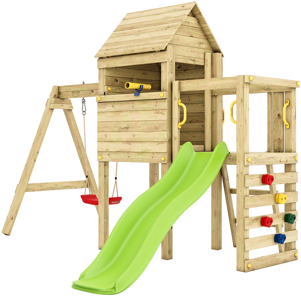 FUNGOO Spielturm »LUOMI« mit Haus, Kletterwand, Rutsche und Schaukel fur Kinder