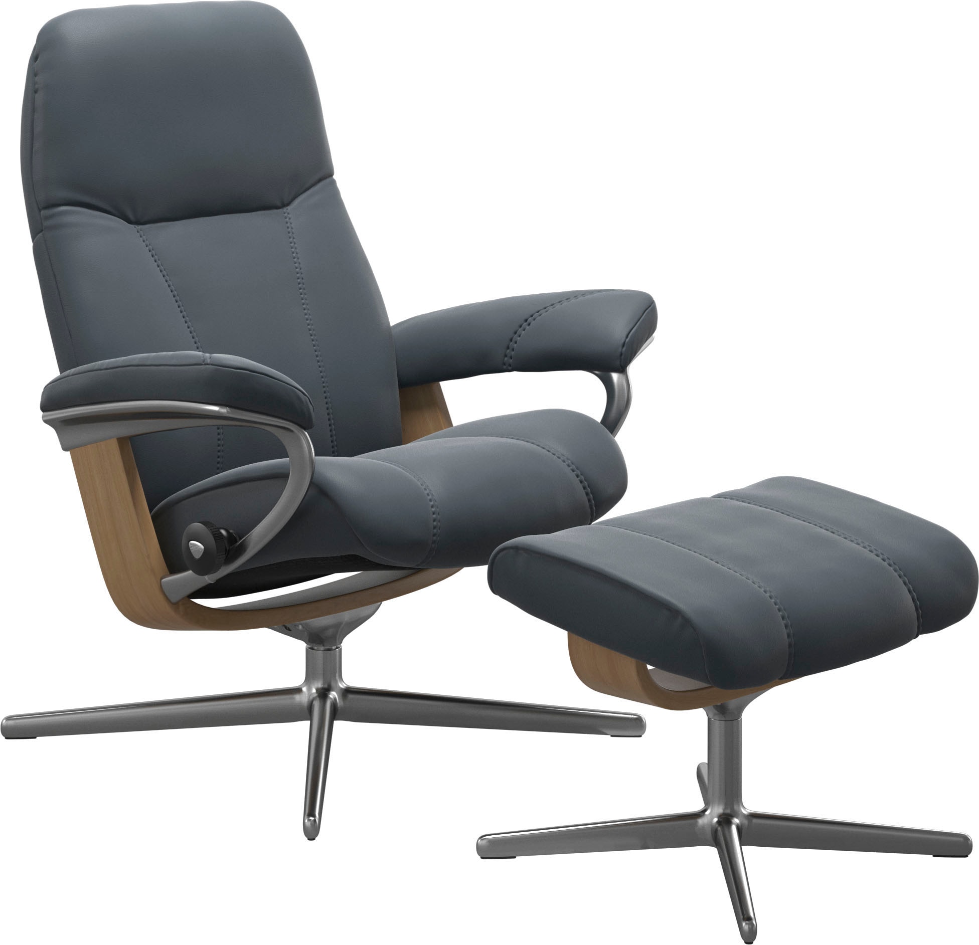 Stressless® Relaxsessel »Consul« Set, Relaxsessel mit Hocker,  mit Hocker, mit Cross Base, Größe S, M & L, Holzakzent Eiche