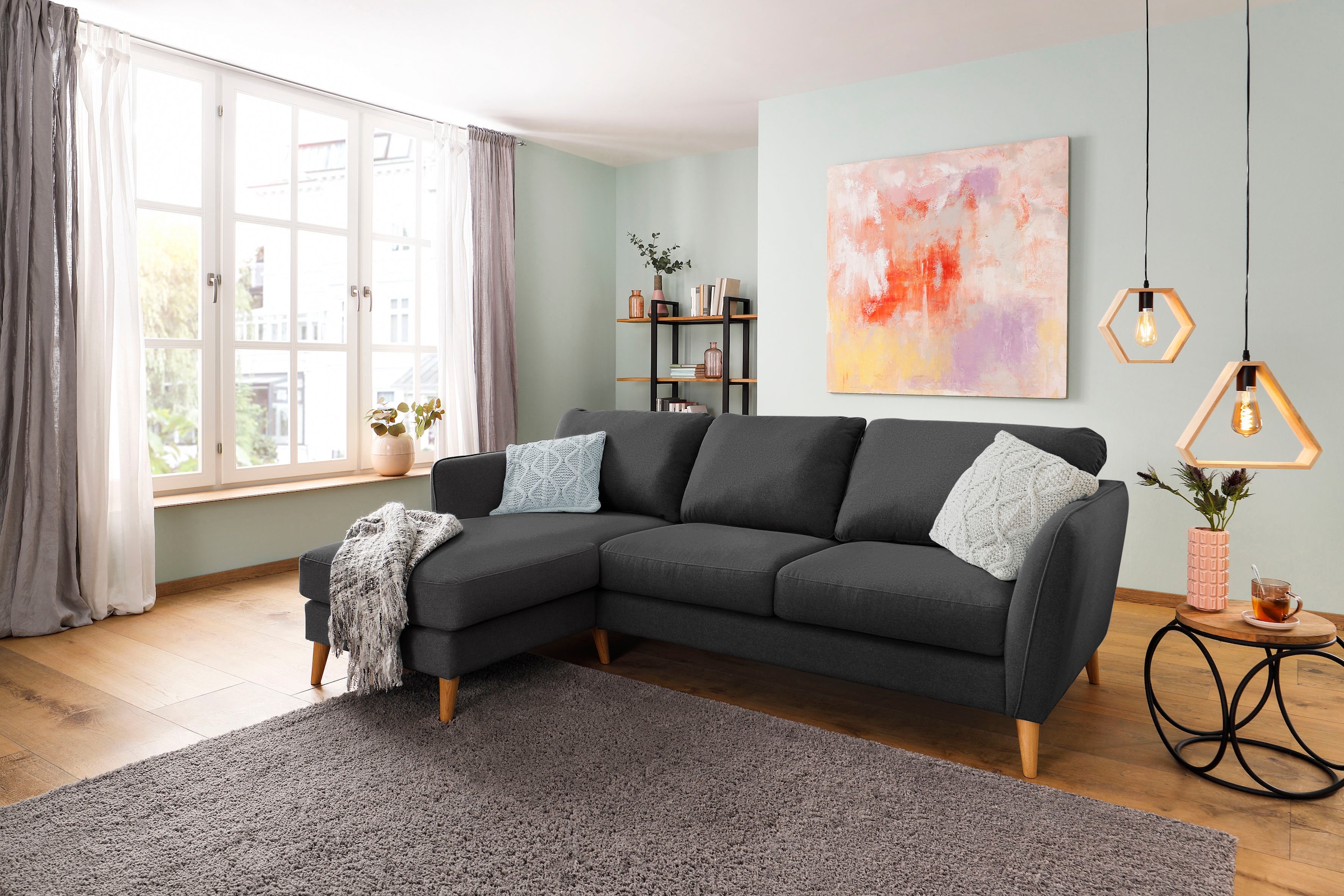 Home affaire Ecksofa »MARSEILLE (242/152cm),L-Form, Rec. rechts/links«, Massivholzbeine aus Eiche, in verschieden Bezügen und Farbvarianten