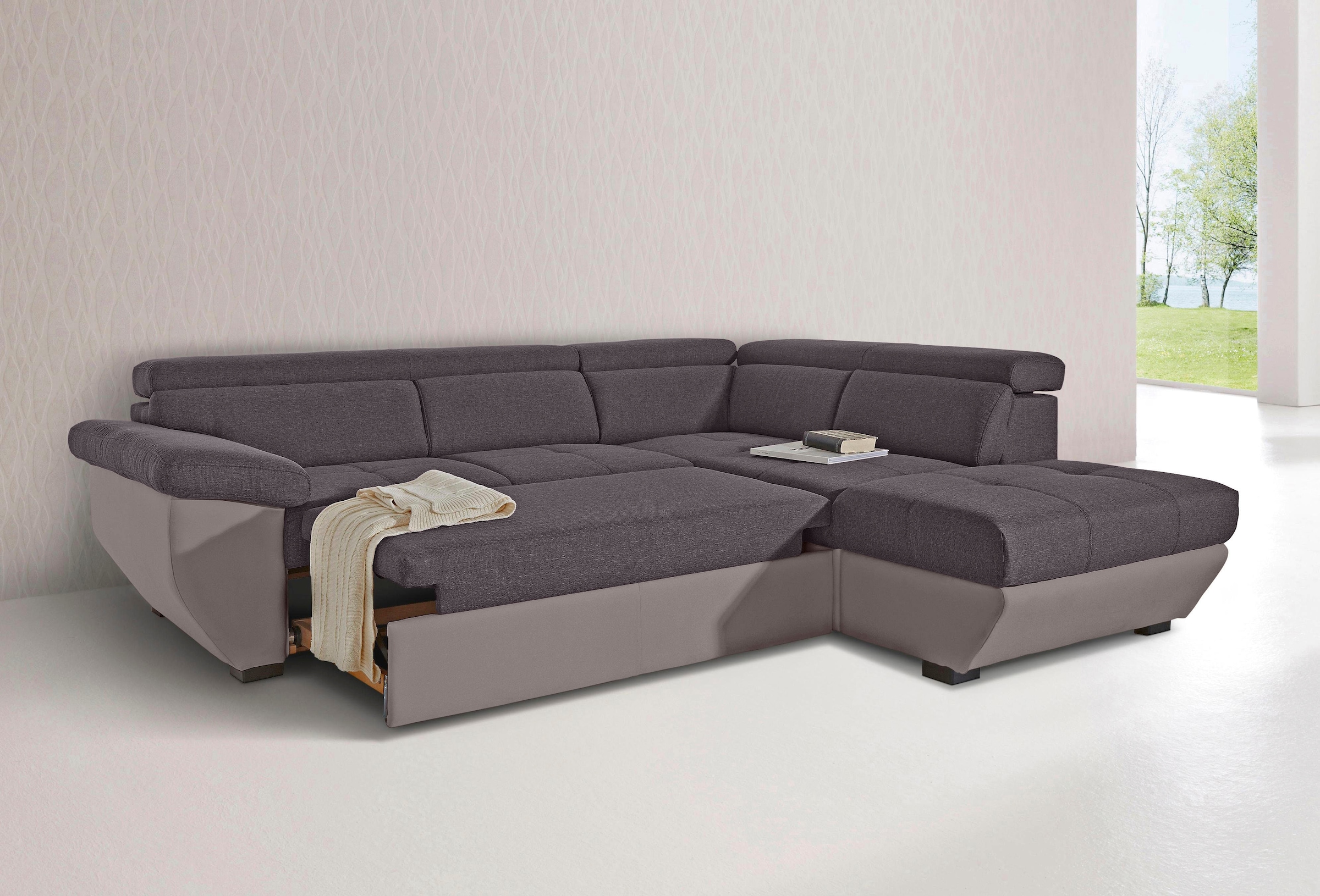 COTTA Polstergarnitur »Speedway L-Form«, (Set), Set bestehend aus: Ecksofa mit Kopfteilverstellung & Hocker