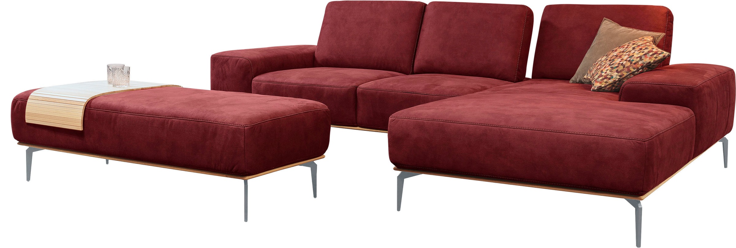 W.SCHILLIG Ecksofa »run, Designsofa mit tollem Sitzkomfort, bequem, L-Form«, mit elegantem Holzsockel, Füße in Silber matt, Breite 279 cm