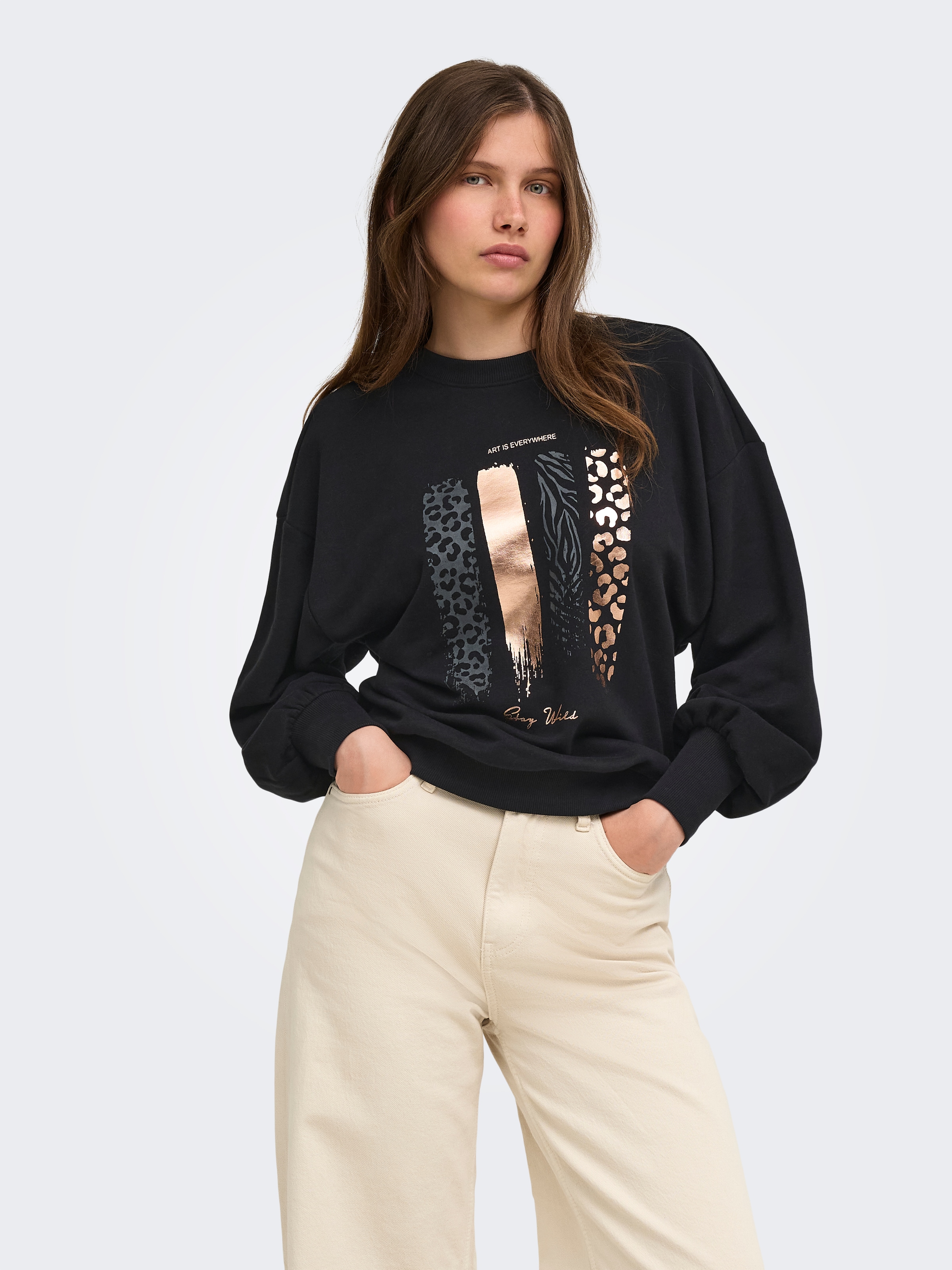 ONLY Sweatshirt »ONLBROOKY L/S PRINT UB CS SWT«, Baumwollmischung, regular fit
