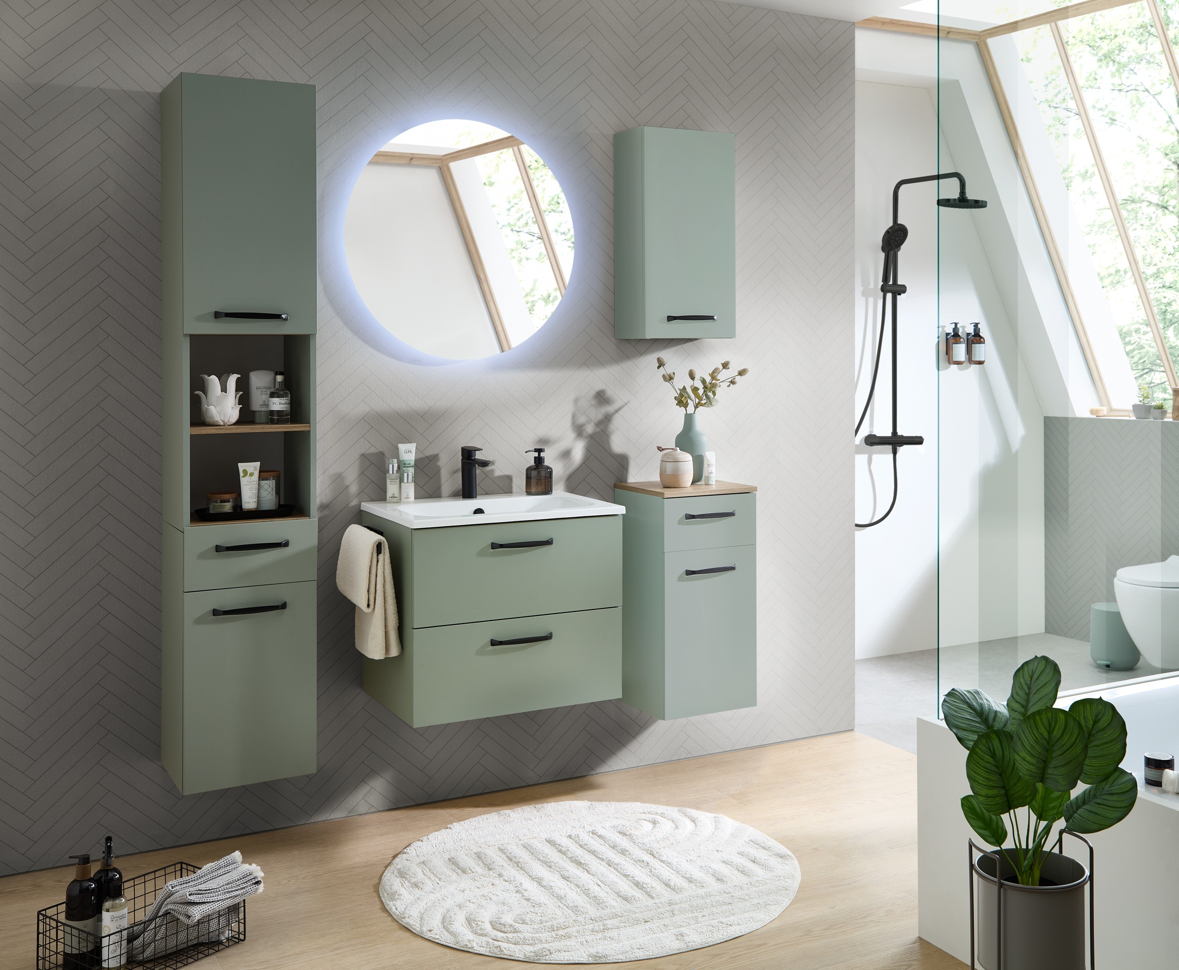 Saphir Hochschrank »Quickset 500, Badschrank 32,4 cm breit« 3 Einlegeböden, 1 offenes Fach, Badezimmer-Hochschrank