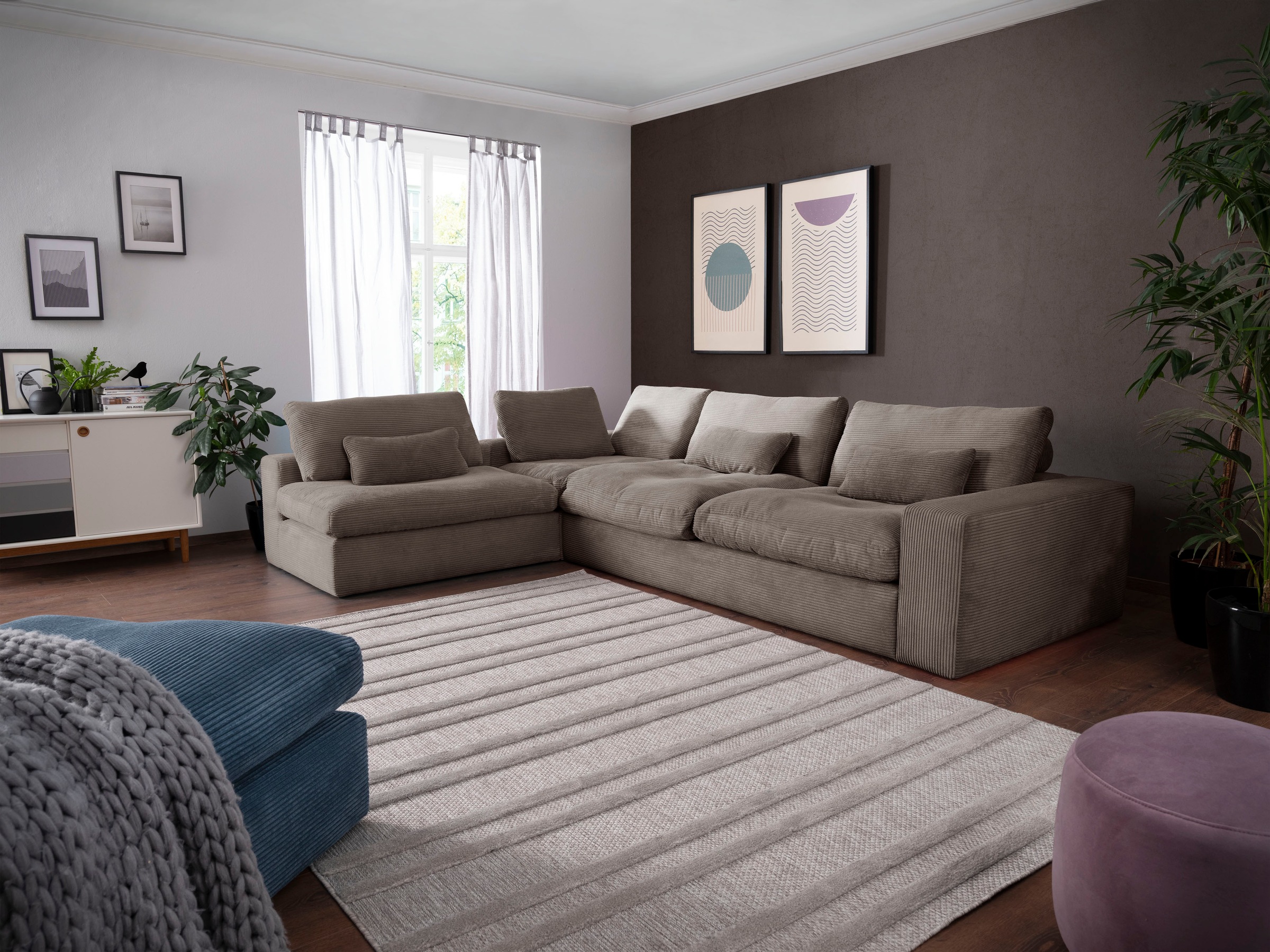 alina Ecksofa »Sandy« mit losen Sitz und Rückenkissen, in modernem Cordstof günstig online kaufen