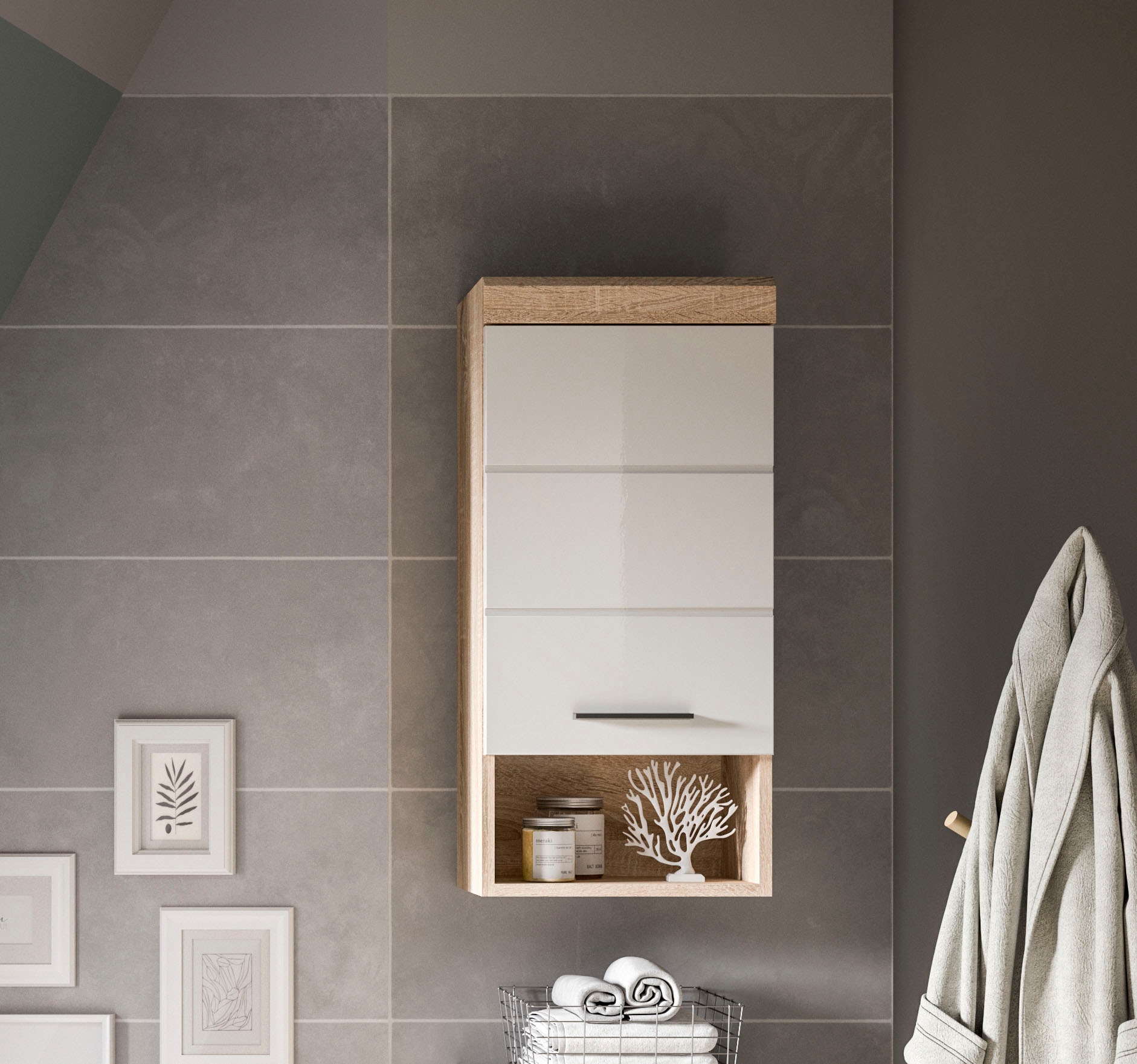 welltime Hängeschrank »SIENA, Breite 37cm, 1 Tür, 1 offenes Fächer, 1 Einlegeboden, MDF-Front« TOPSELLER!, 1 Stk. tlg. in verschiedenen Farben erhältlich, Badmöbel, Badschrank, Schrank, Bad