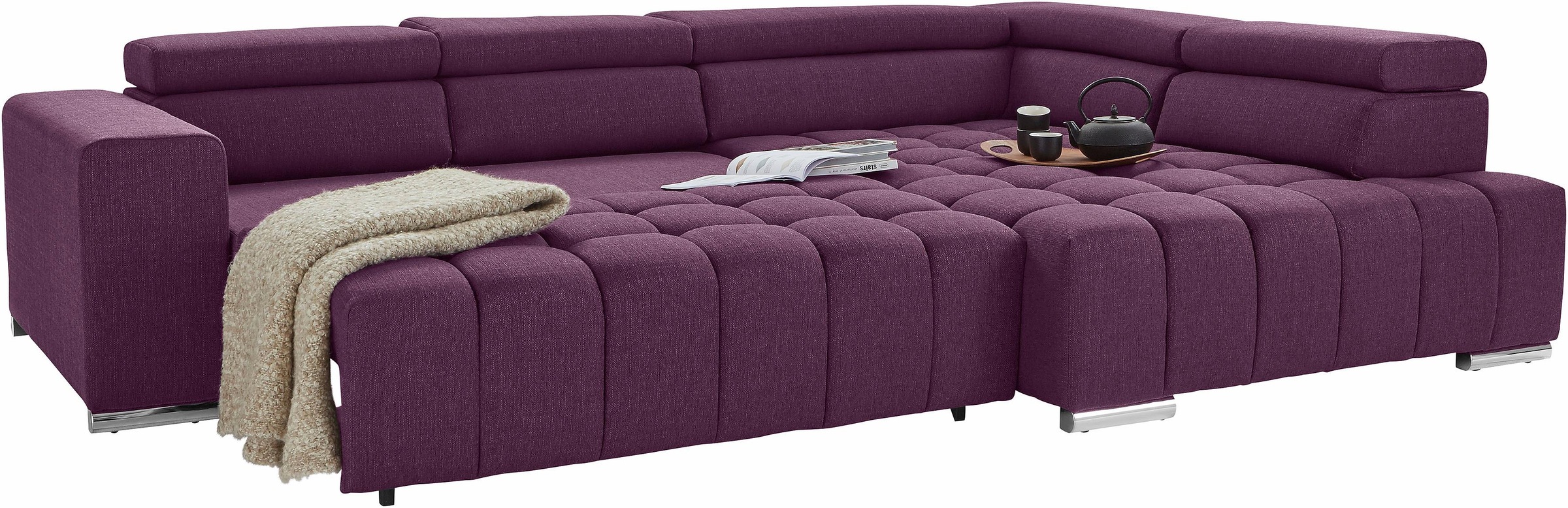 exxpo - sofa fashion Ecksofa »Elias, aktuelle Kreuzsteppung im Sitz, bequem, L-Form«, mit Kopf- bzw. Rückenverstellung, wahlweise mit Bettfunktion