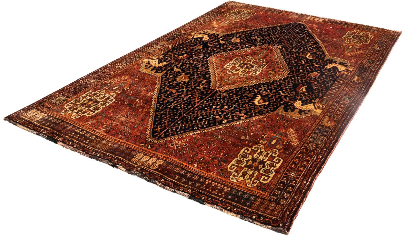 Wollteppich „Shiraz Medaillon 257 x 183 cm“, rechteckig, Unikat mit Zertifikat Rot 1 mm B/L: 183 cm x 257 cm – 1 mm