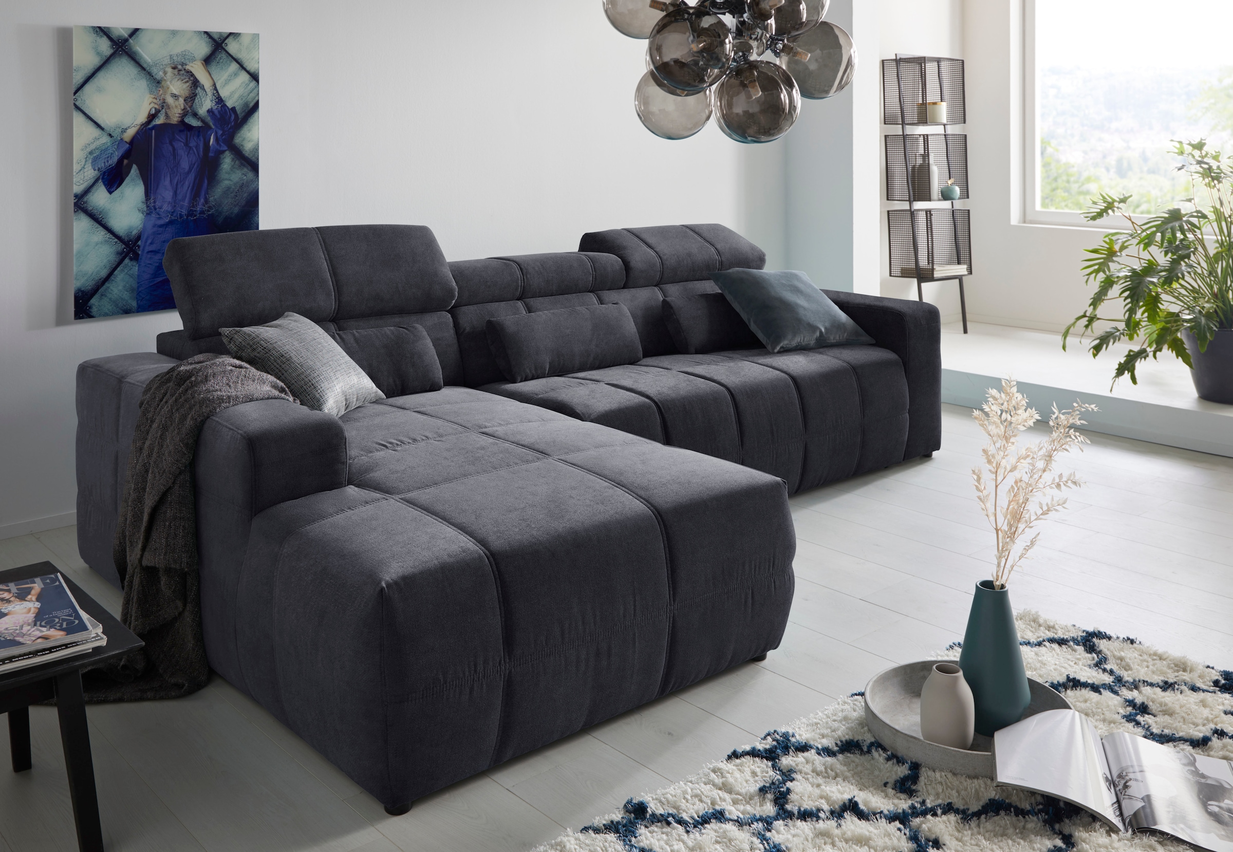 DOMO collection Ecksofa »Brandon große Ausführung B/T/H: 289/177/80 cm, auch in Leder und Cord«, mit Kopfteilverstellung, wahlweise Sitztiefenverstellung, L-Form