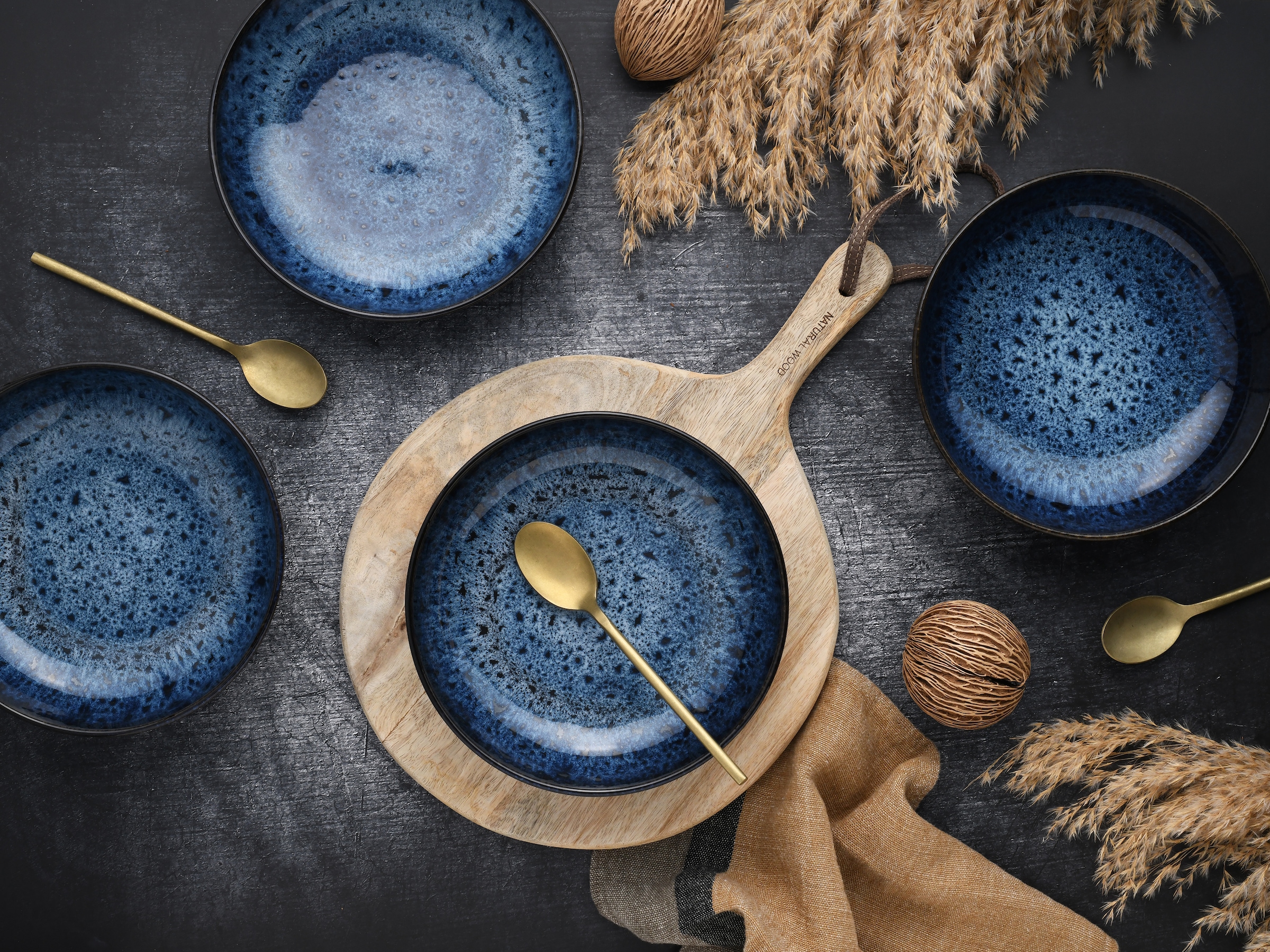CreaTable Schüssel »Allround Magic Blue, Poke Bowl, 4-tlg.« 4 aus Steinzeug Moderne Coupeform, Reaktivglasur
