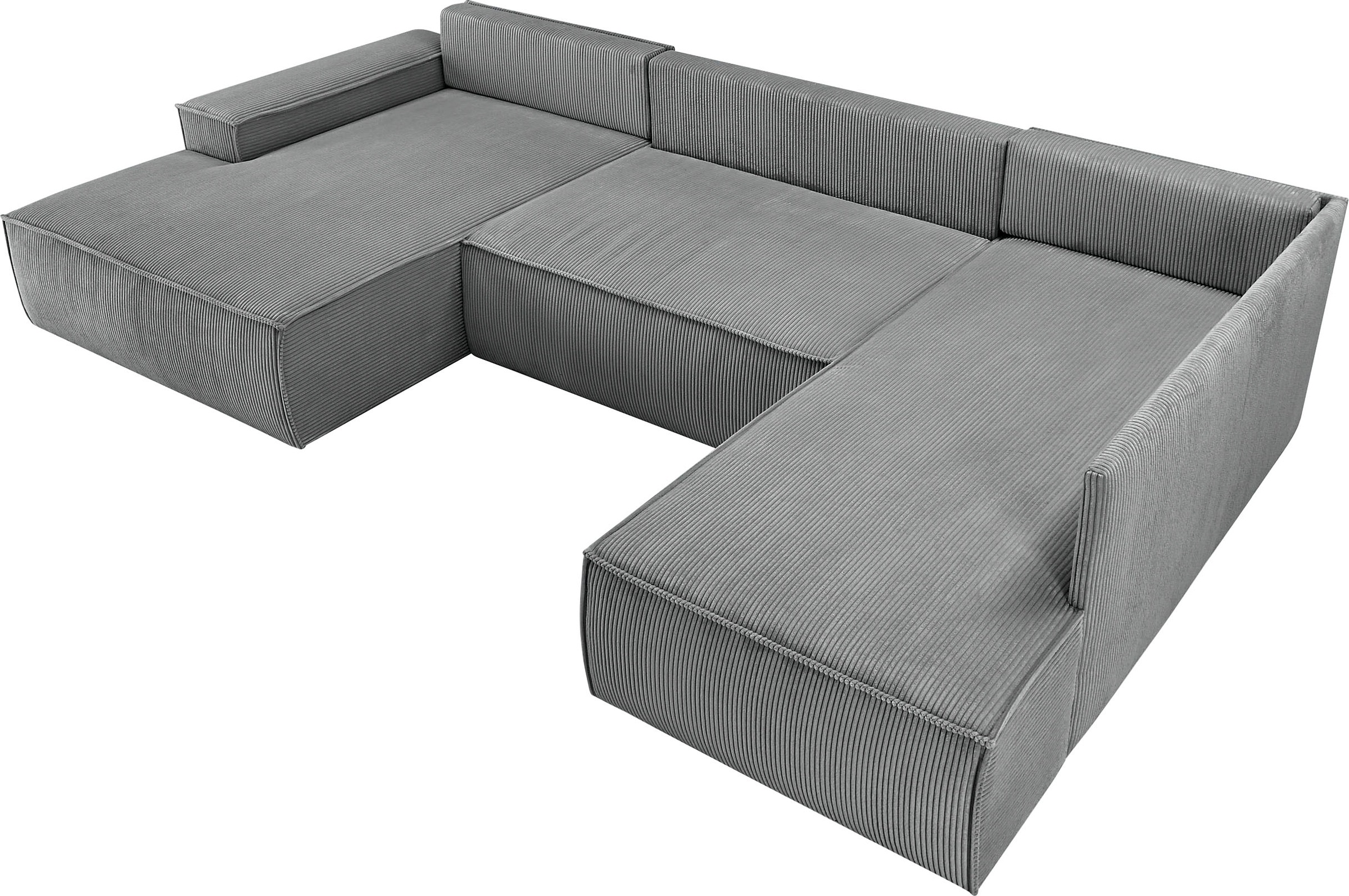 Home affaire Wohnlandschaft »SHERWOOD 329 cm, U-Form, Schlafsofa,«, Schlaffunktion m. Bettkasten (194x139 cm), Cord, Vintage, Samtvelours