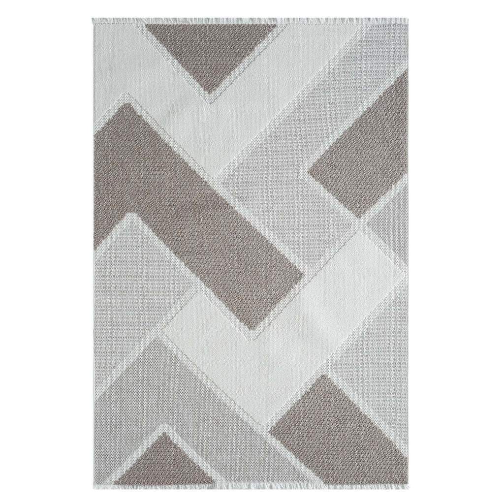 Carpet City Teppich »LINDO 8877«, rechteckig, 11 mm Höhe, Kurzflor, Hochtief-Muster/ 3D-Effekt, Fransen, Boho-Stil, Wohnzimmer