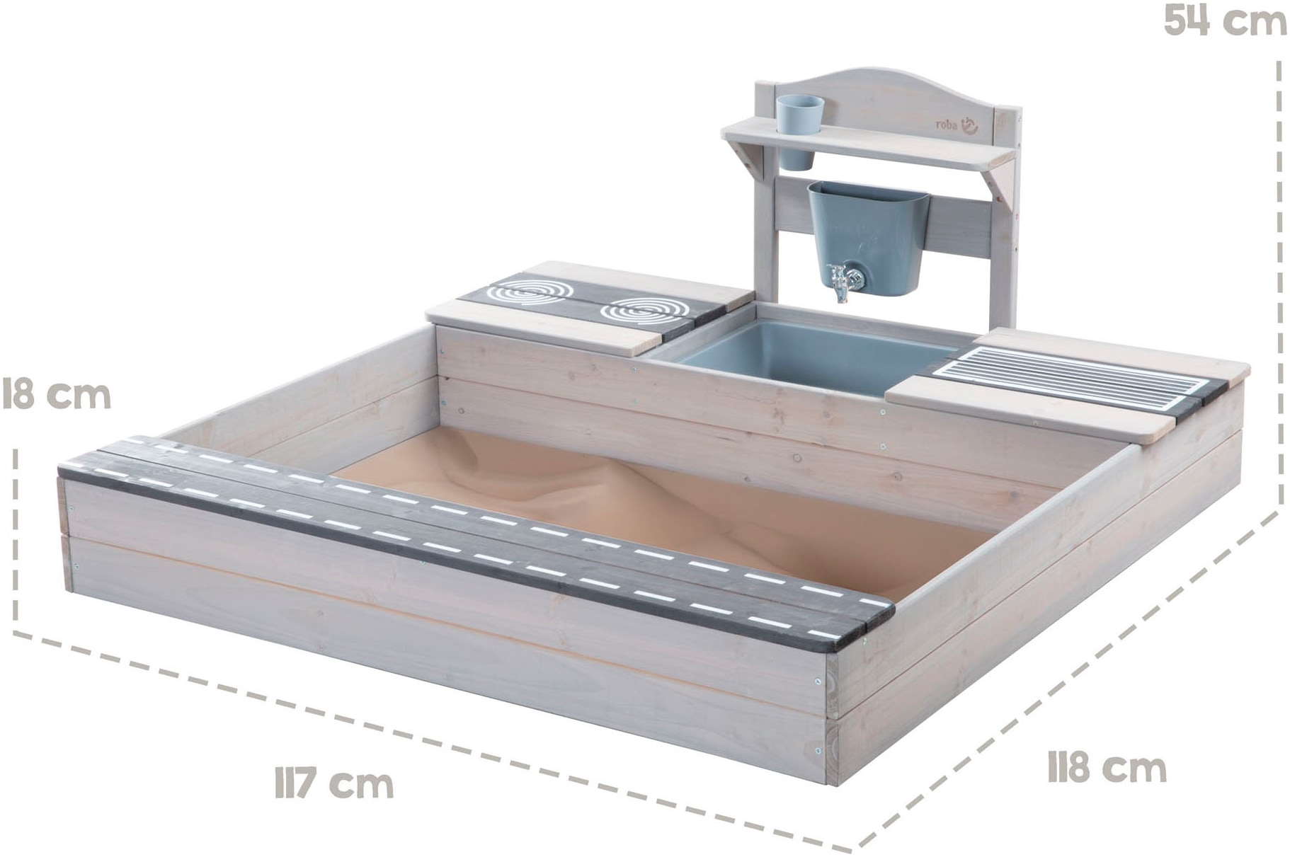 roba® Sandkasten »117 x 118 x 54 cm, mit Matschküche, grau«