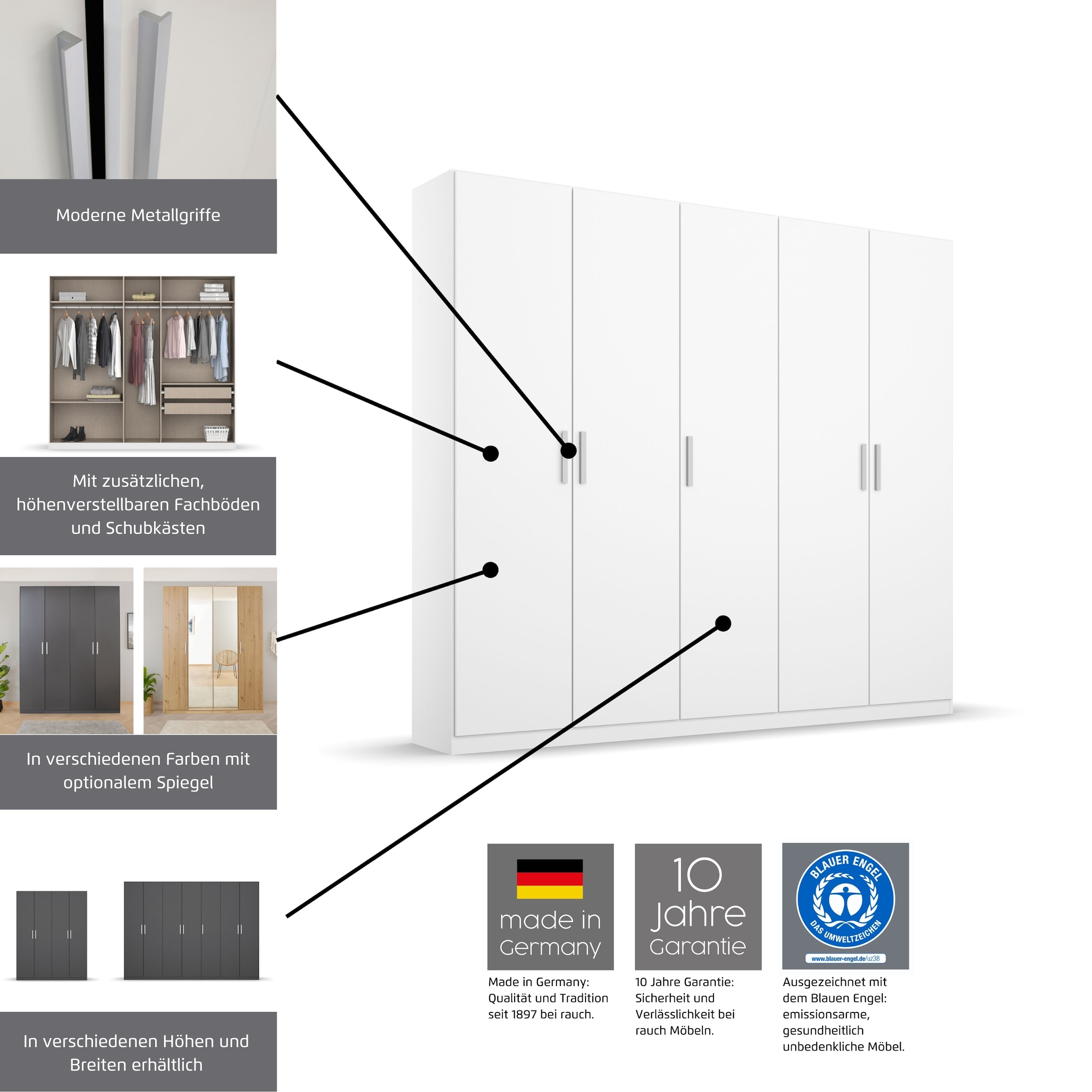 rauch Drehtürenschrank »Koluna«, mit Spiegel, inkl. 2 Innenschubladen sowie extra Böden