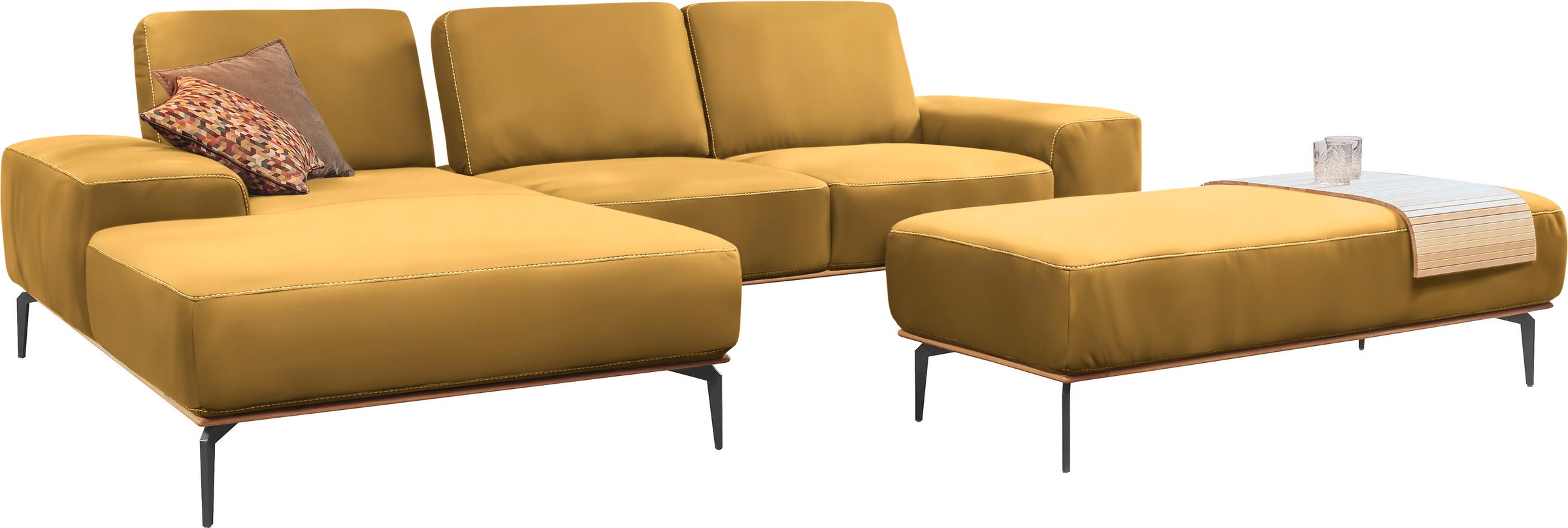W.SCHILLIG Ecksofa »run, Designsofa mit tollem Sitzkomfort, bequem, L-Form«, mit Holzsockel, Füße in Schwarz pulverbeschichtet, Breite 299 cm