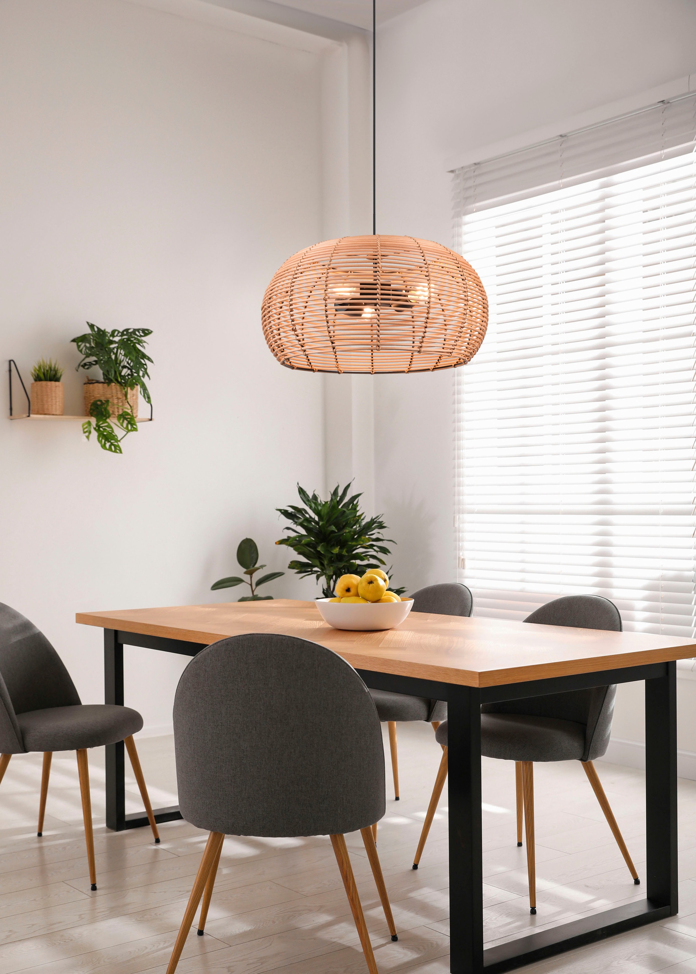 TRIO Leuchten Pendelleuchte »Inga«, 3 flammig, Leuchtmittel E27 | ohne Leuchtmittel, Hängelampe Rattan in Korbgeflecht Optik, exkl 3xE27, höhenverstellbar
