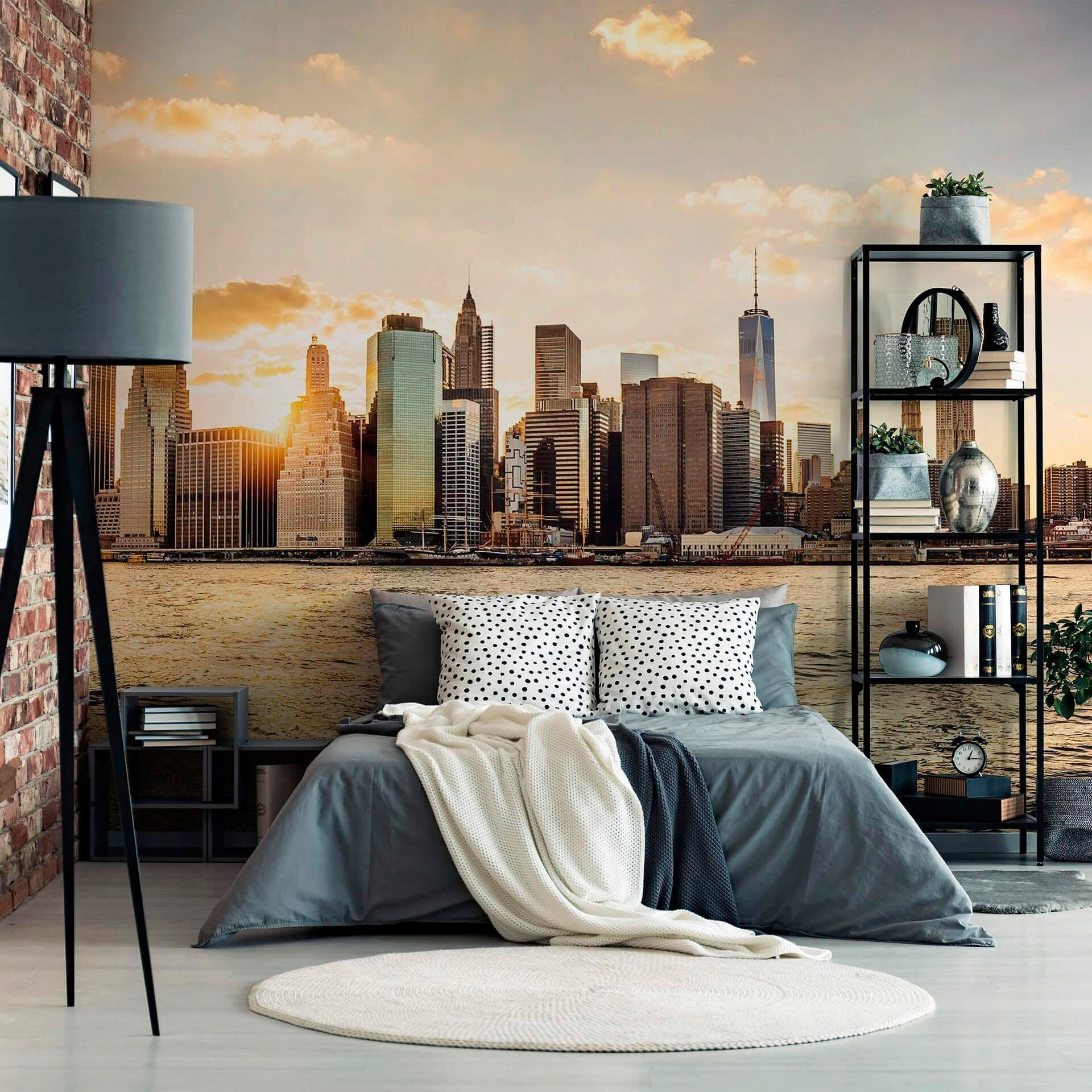 living walls Fototapete »New York City Manhattan Skyline«, Motiv-abstrakt-naturalistisch, Manhattan Tapete Skyline Fototapete Kinderzimmer Tapeten Design Optik
