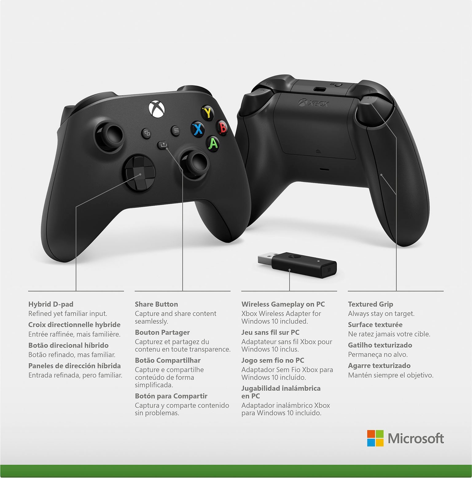 Xbox Wireless-Controller »Carbon Black«, inkl. Wireless Adapter für Windows 10