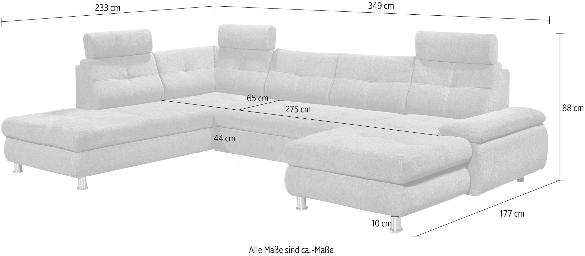 ED EXCITING DESIGN Wohnlandschaft »Alba U-Form«, mit Bettfunktion, Bettkasten, Armteilverstellung & Kopfstützen
