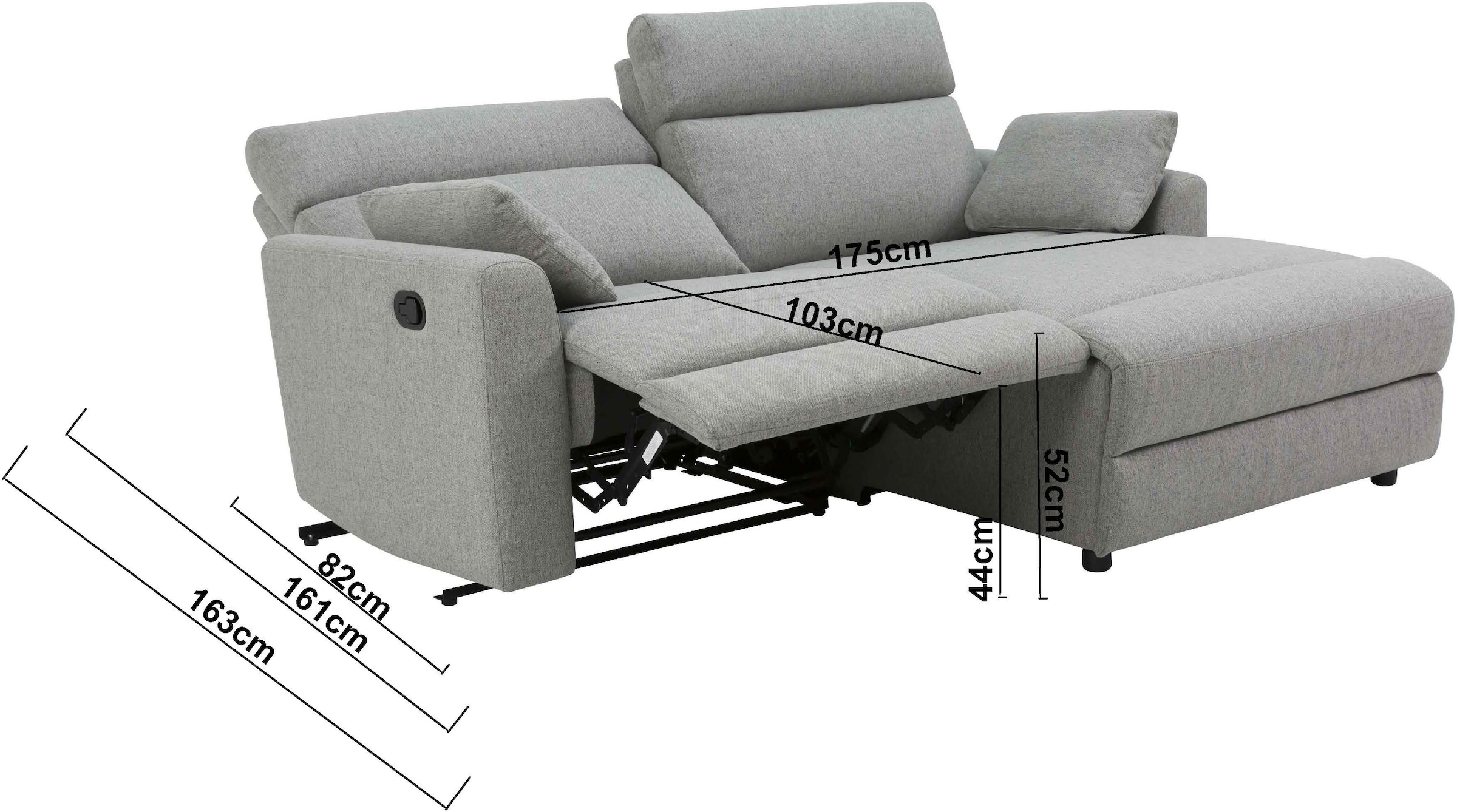 INOSIGN Ecksofa »JENNA, L-Form, 209cm, manuelle u. elektrische Funktion, mit USB A/C,«, Liegefunktion 105°-150°, Federkern, Struktur fein