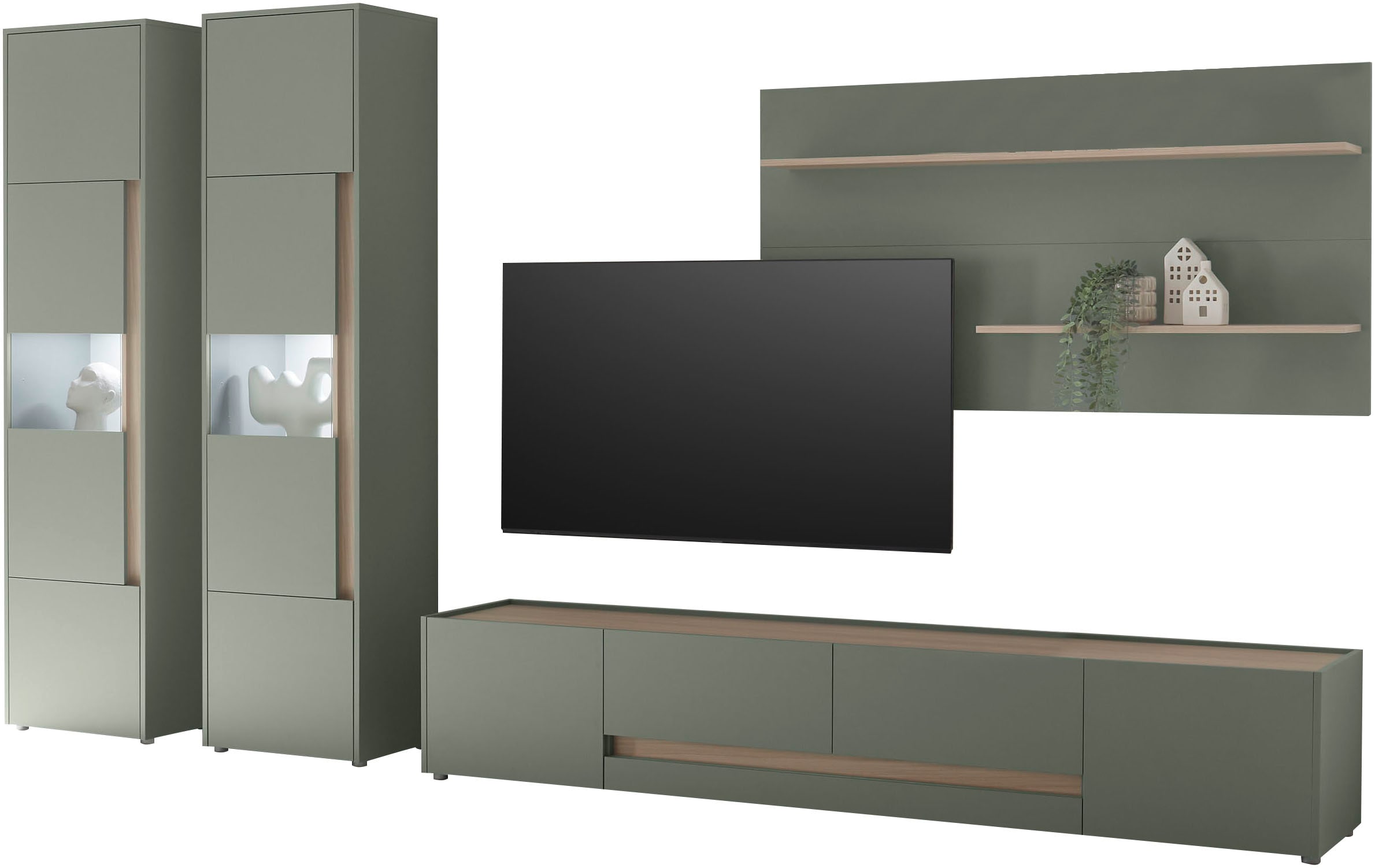 INOSIGN Wohnwand »City/Giron, moderne Anbauwand, Komplettset in vielen Farben verfügbar«, (Set, 4 St.), enthält zwei Vitrinen, ein Lowboard & ein Wandboard