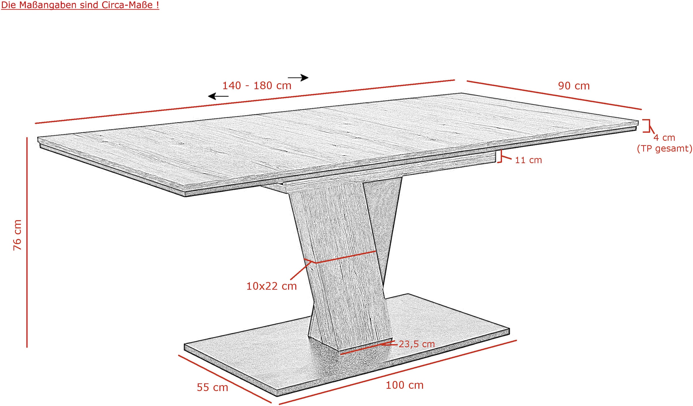 OTTO home Säulen-Esstisch »Altona« Esstisch, Küchentisch, ausziehbar auf 180 cm