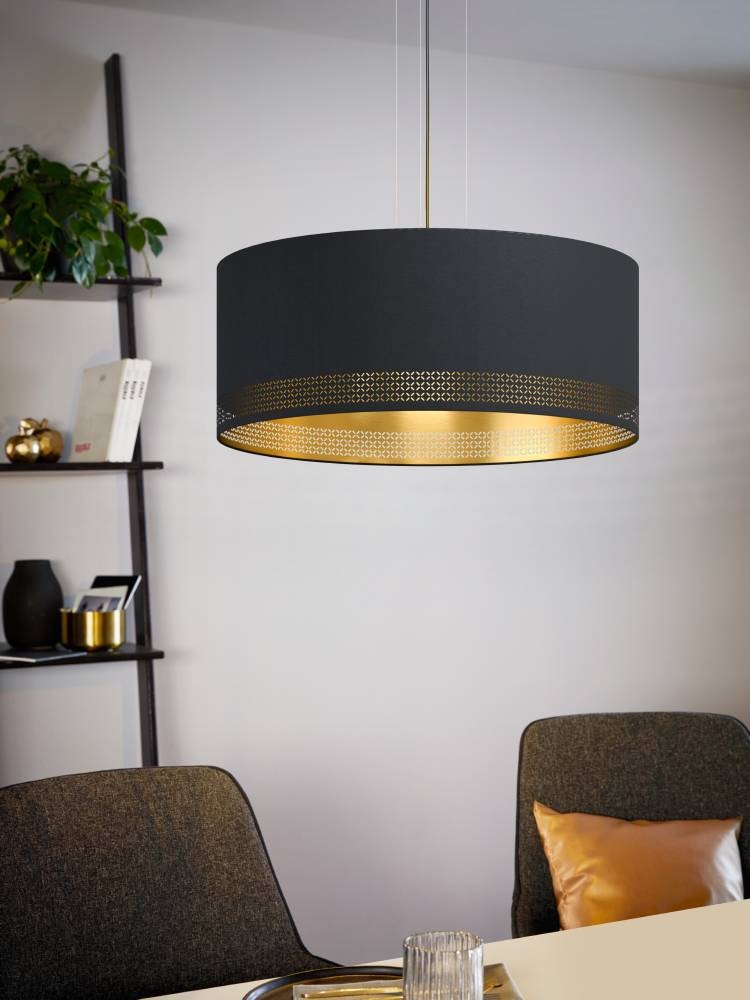 EGLO Hängeleuchte »ESTEPERRA Pendellampe, Stahl, Textil, IP20, E27, Esstischlampe, Lampe«, 3 flammig, Leuchtmittel E27 | ohne Leuchtmittel, Elegante Hängelampe für Esszimmer, Küche oder Wohnzimmer