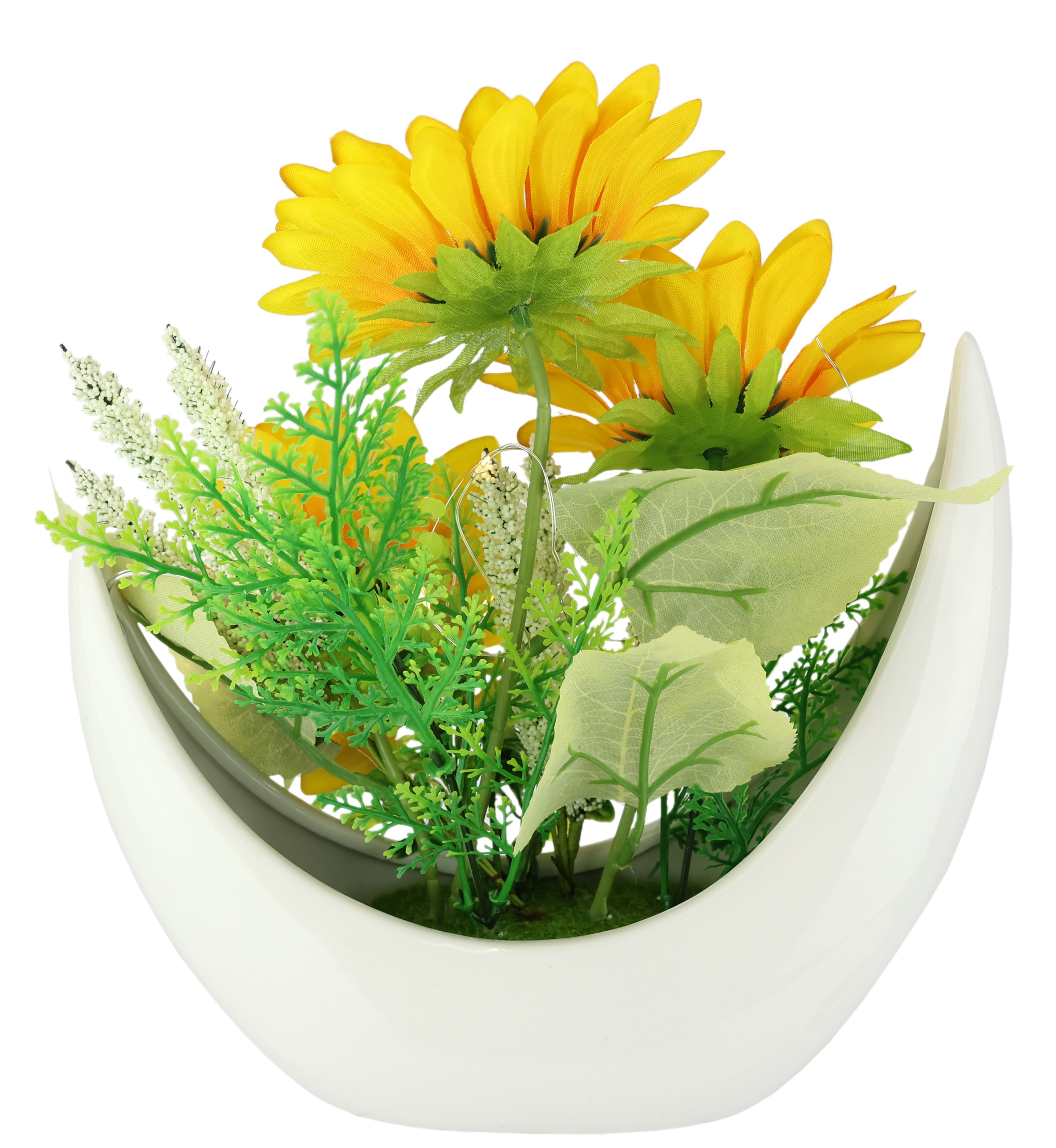 I.GE.A. Kunstblume »Arrangement Sonnenblumen«, Mit LED-Licht in Schale Herbstliche Blumen Kunstpflanze Gesteck Deko