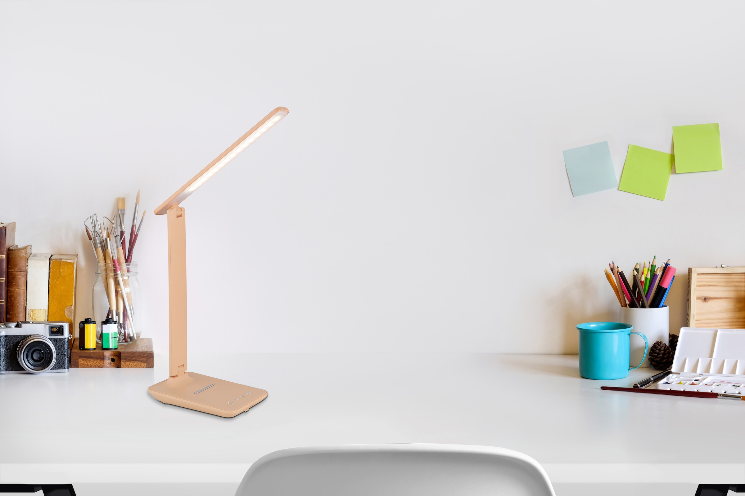 GLOBO LIGHTING LED Tischleuchte »BULLA«, Leuchtmittel LED-Modul | LED fest integriert, Tischlampe/Arbeitszimmer/Bürotischleuchte/pfirsichfarben