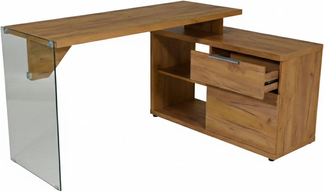 Jahnke Eckschreibtisch »LUX C 135 E« Eckschreibtisch,wechselseitig montierbar,Glas,1 Schublade & 2 Fächer
