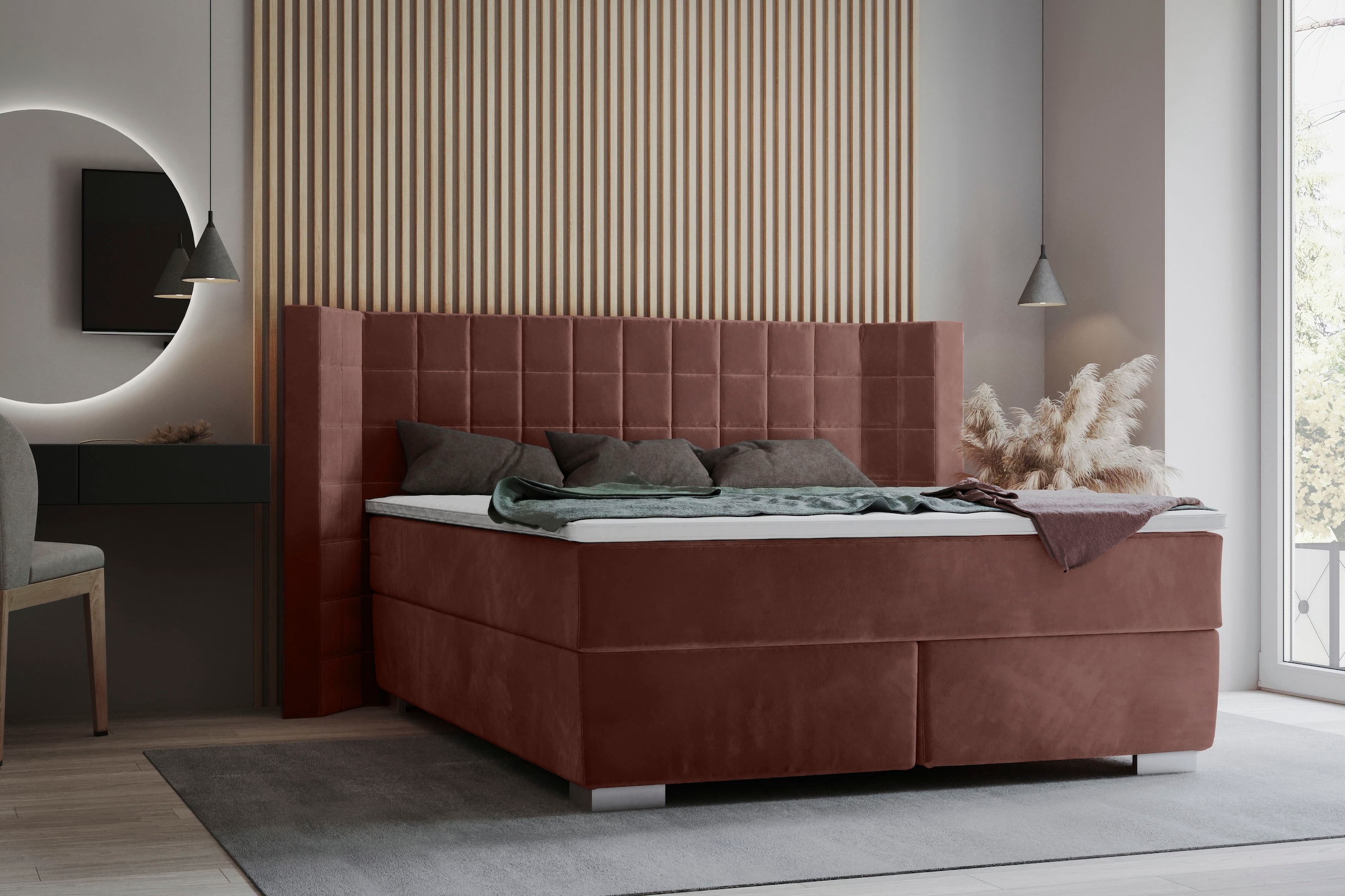 Bild von Places of Style Boxspringbett »Piazza«, mit Steppung und Kopfteil mit seitlichen Flügeln