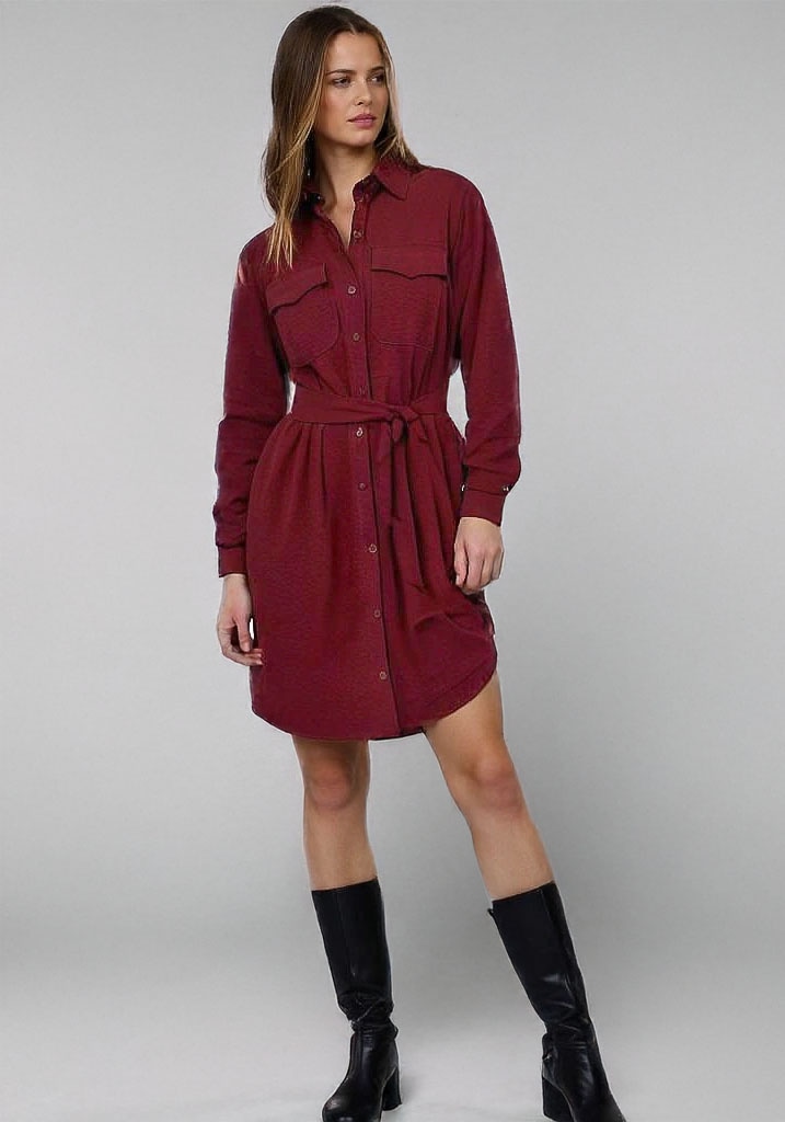 MELROSE Hemdblusenkleid Brusttaschen bordeaux 46 Trendiges Hemdblusenkleid