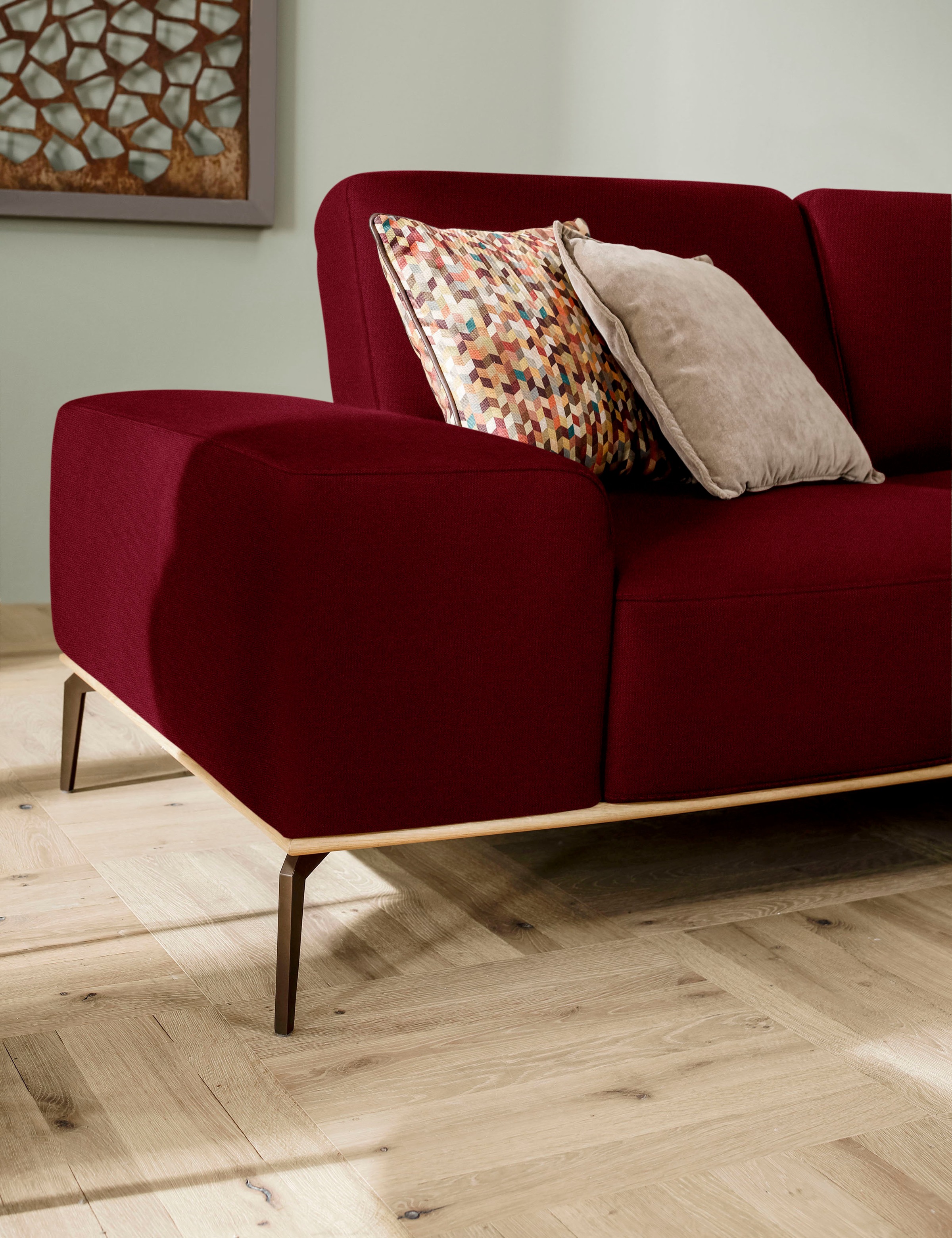 W.SCHILLIG Ecksofa »run, Designsofa mit tollem Sitzkomfort, L-Form«, mit Holzsockel, Füße in Bronze pulverbeschichtet, Breite 299 cm