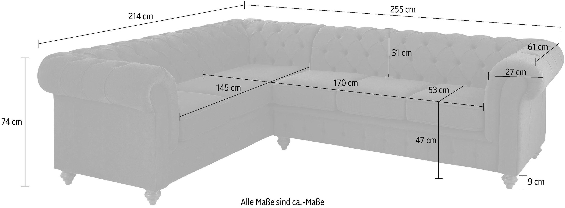 Home affaire Chesterfield-Sofa »Duc Ecksofa L-Form«, hochwertige Knopfheftung im Rücken, Samtoptik mit changierender Optik