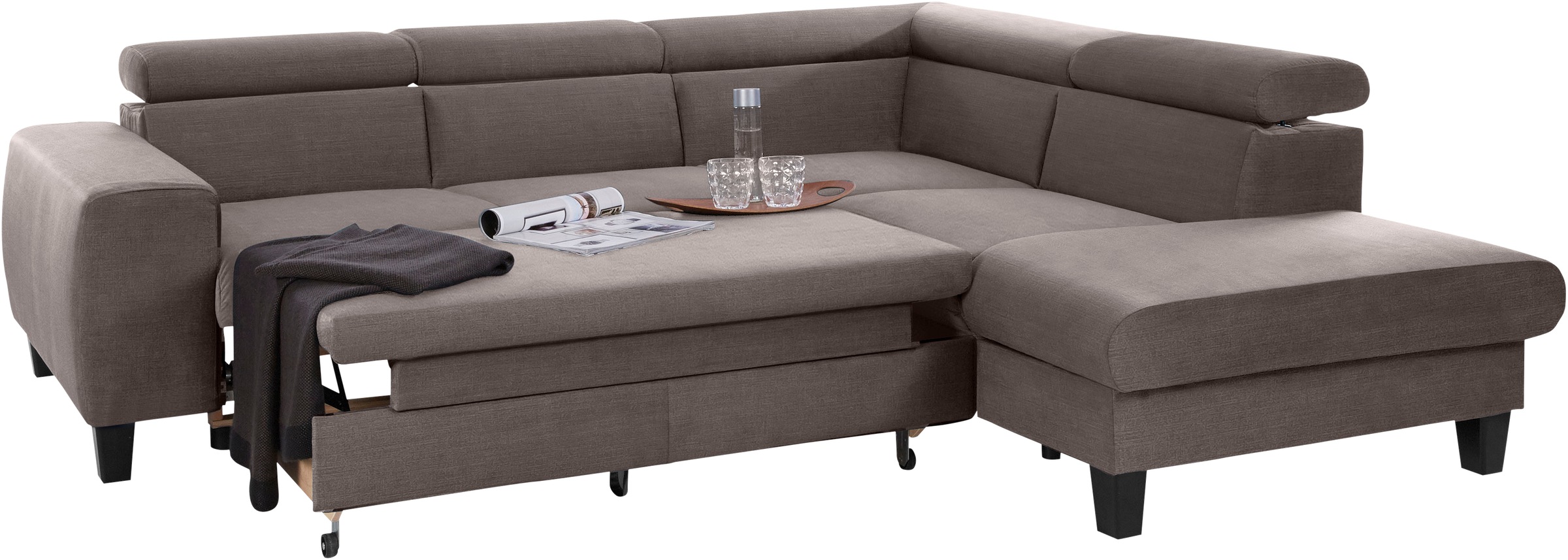 COTTA Ecksofa »Morven L-Form mit Kopfteilverstellung«, wahlweise mit Bettfunktion, Bettkasten & Wireless-Charger