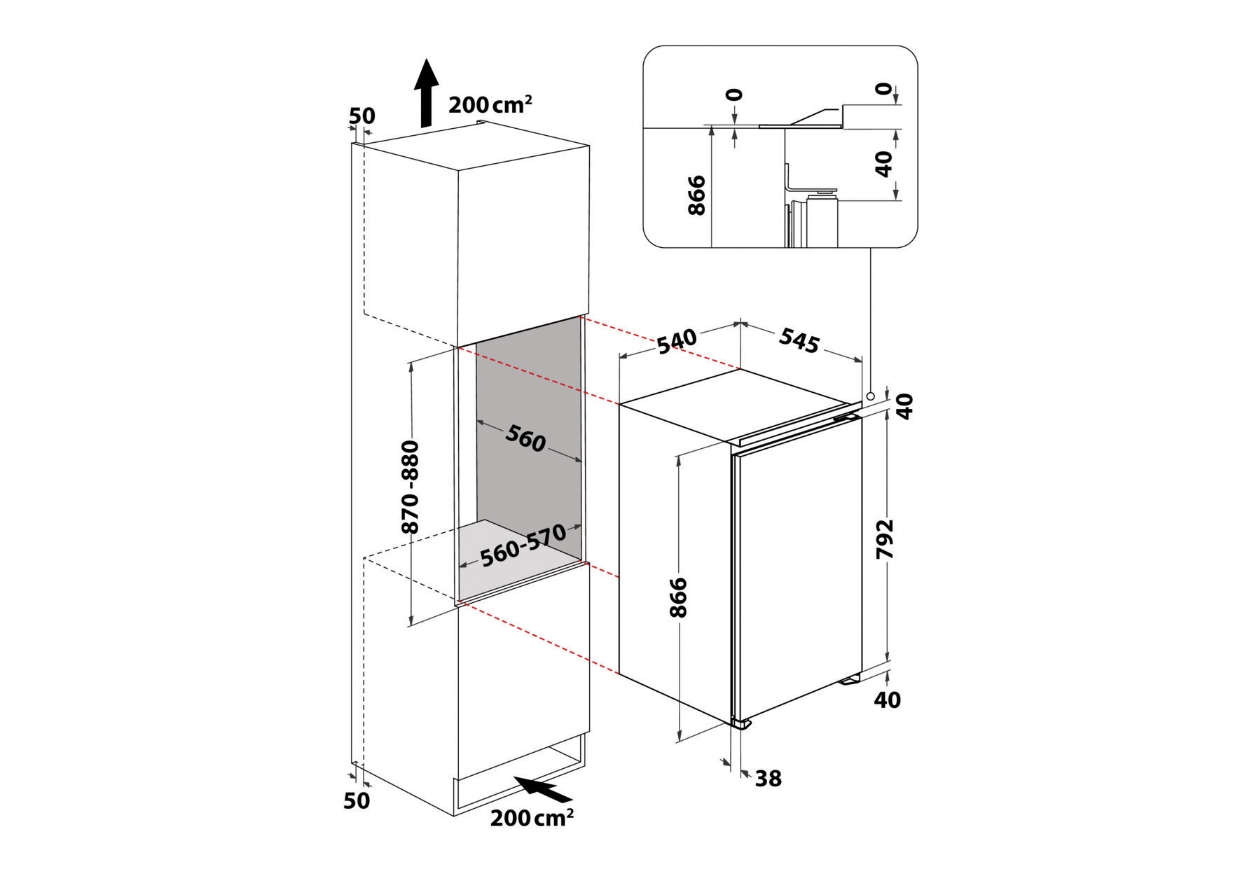 BAUKNECHT Einbaukühlschrank BKSI 9GF3 »BKSI 9GF3« 86,6 cm hoch 54,5 cm breit
