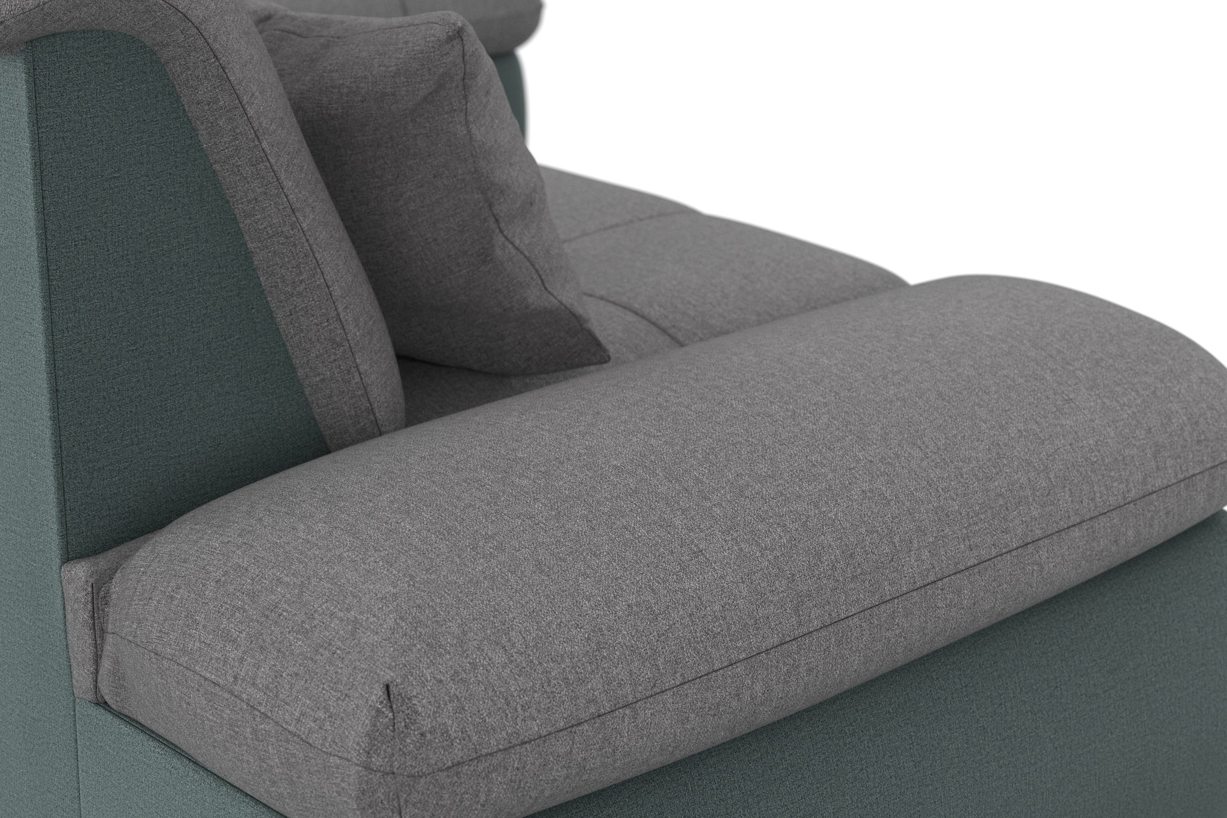 DOMO collection Ecksofa »Moric, L-Form, XXL-Sofa - Breite 300cm«, wahlweise mit Bettfunktion und Armteilverstellung, eisblau-grau