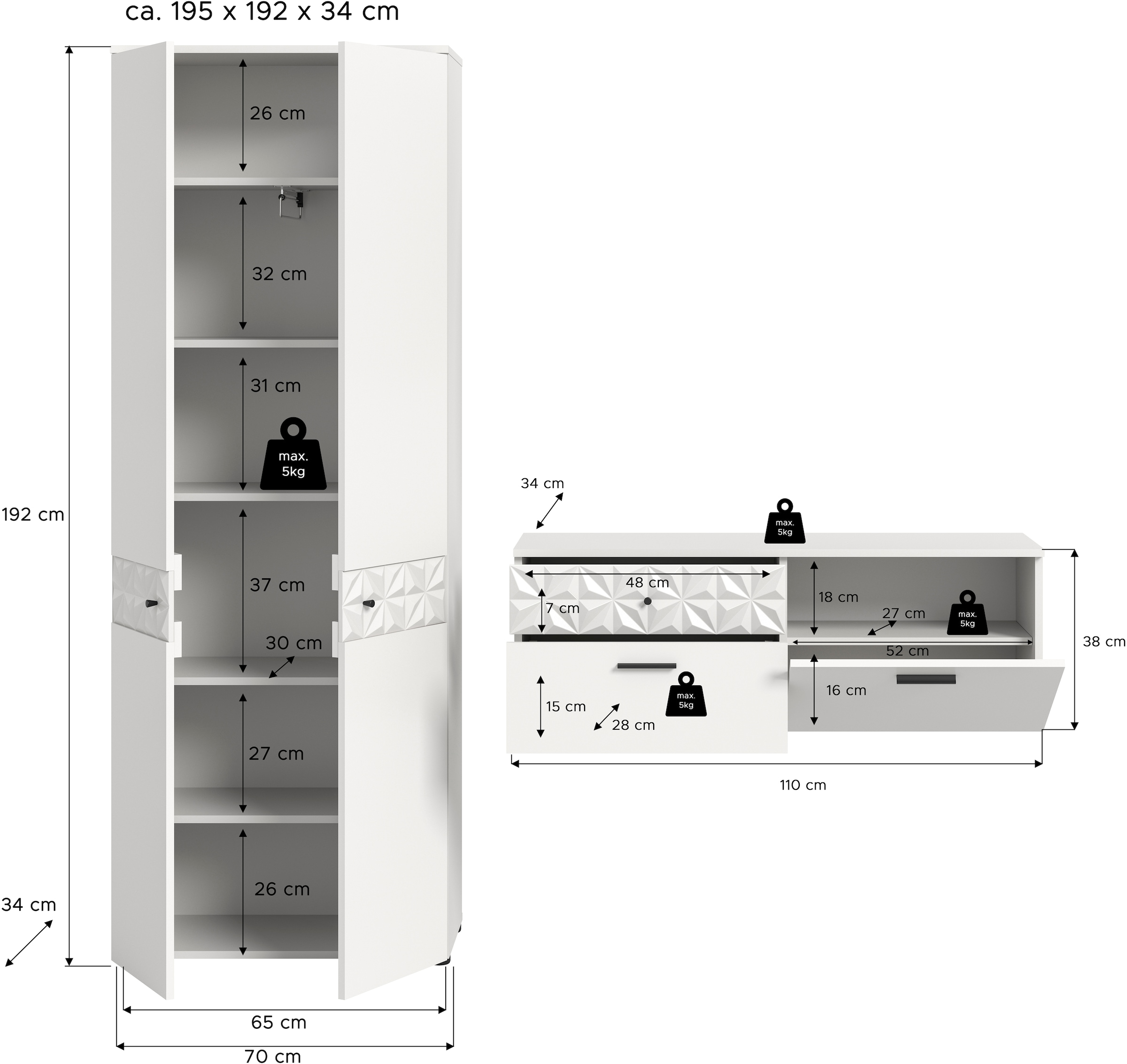 INOSIGN Garderoben-Set »VICENZA, 2-tlg., mit foraler Ornamentabsetzung in der Front«, (2 St.), best. aus.: Garderobenschrank und Schuhschrank