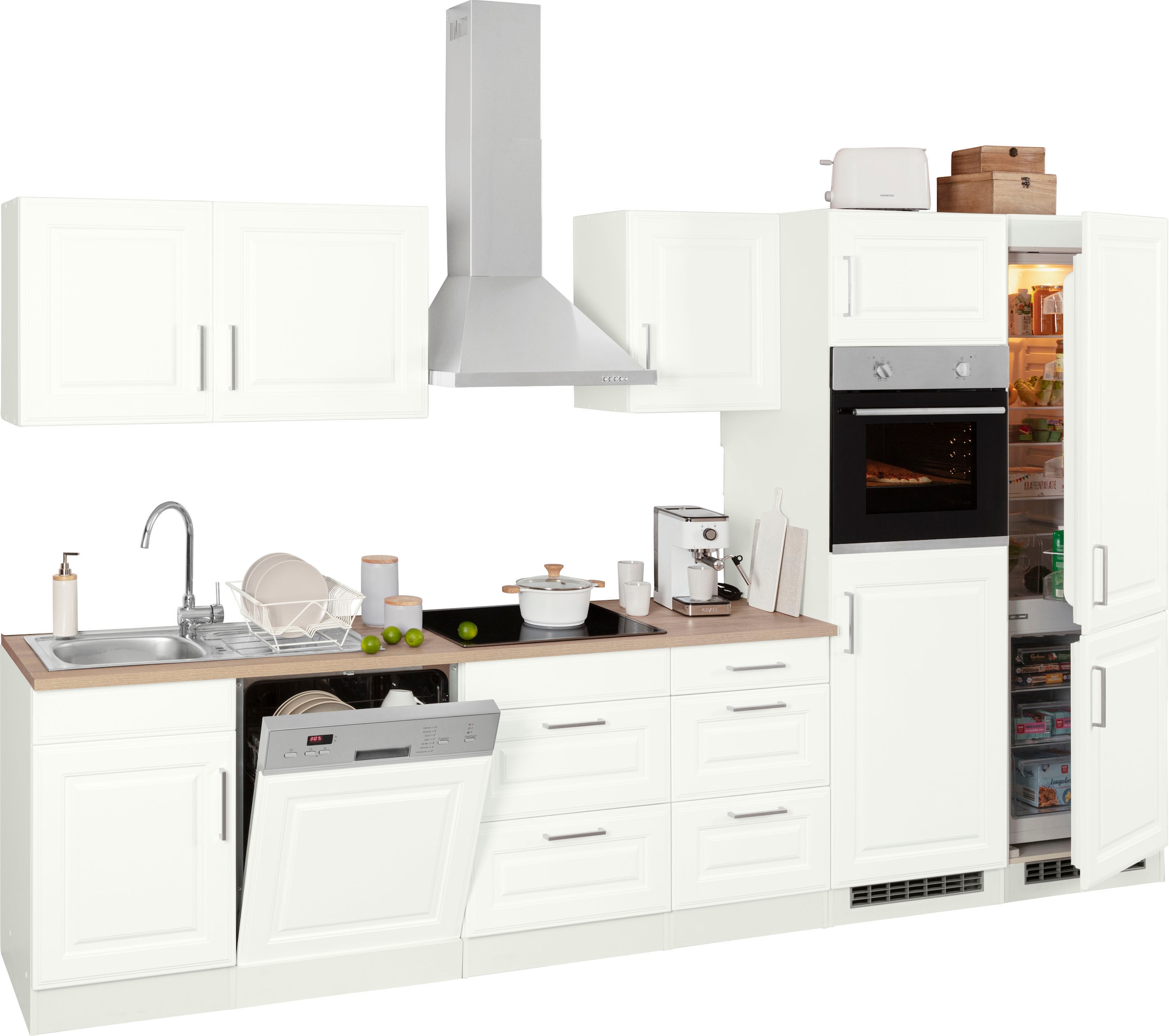 HELD MÖBEL Küchenzeile »Stockholm«, Breite 340 cm, mit hochwertigen MDF Fronten im Landhaus-Stil