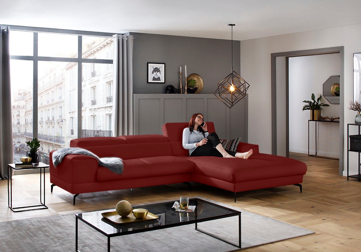 W.SCHILLIG Ecksofa »piedroo, Designsofa mit tollem Sitzkomfort, L-Form«, Kopfteilverstellung, wahlweise mit Sitztiefenverstellung, Breite 303cm