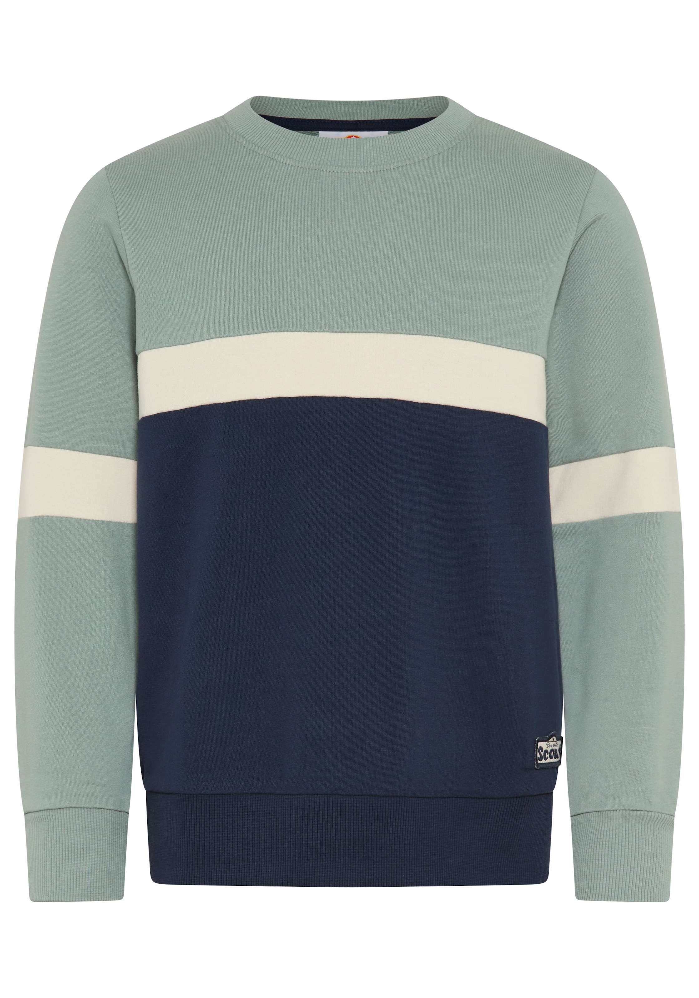 Scout Sweatshirt »Rundhals-Sweat mit kontrastfarbigen Einsätzen - NEU von SCOUT«, Rundhals, Langarm, hüftbedeckende Länge, mit Badge-Applikation
