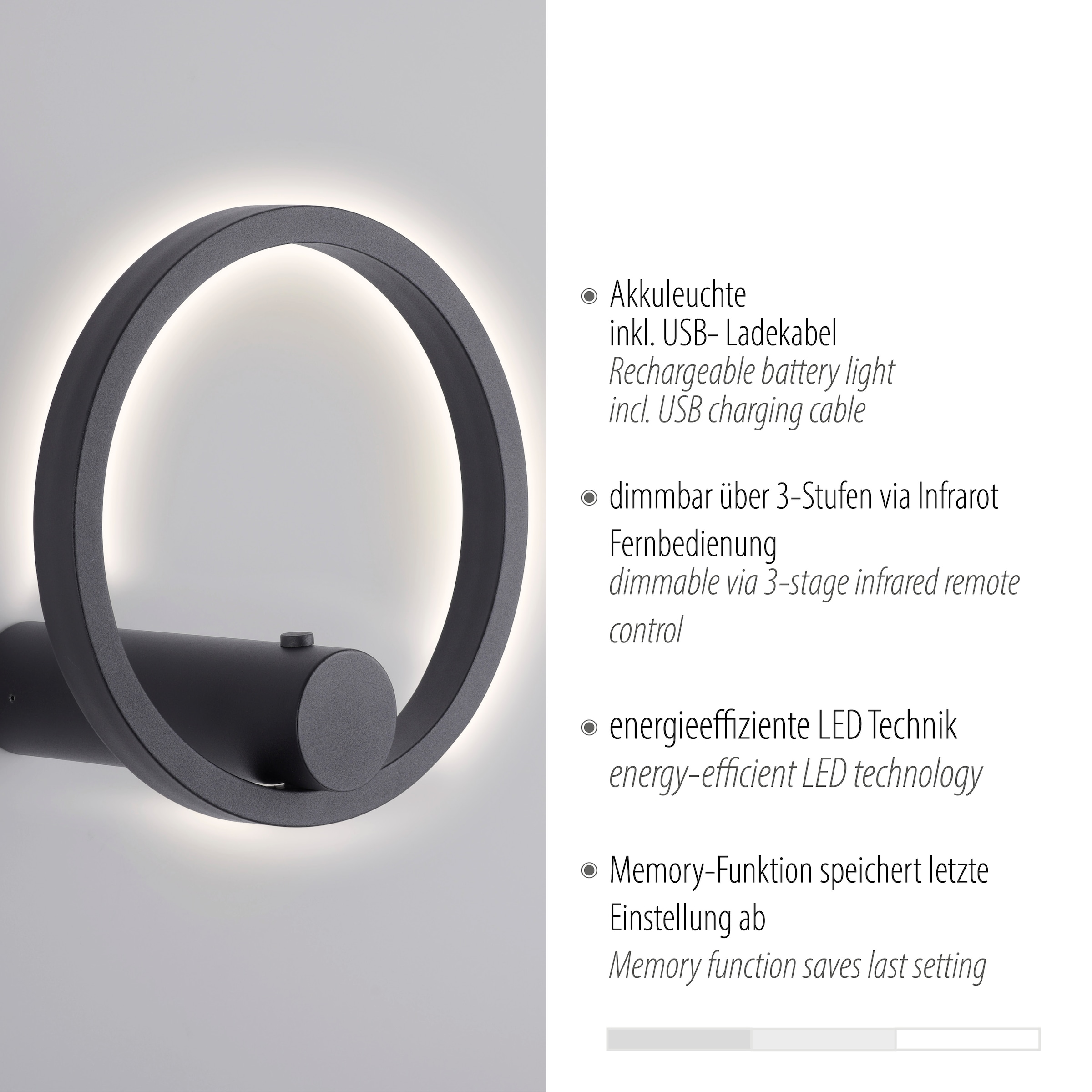 JUST LIGHT LED Wandleuchte »ARCHIE« LED-Board 1 Stk. Warmweiß Dimmbar, IR-FB, Memoryfunktion, USB-Kabel