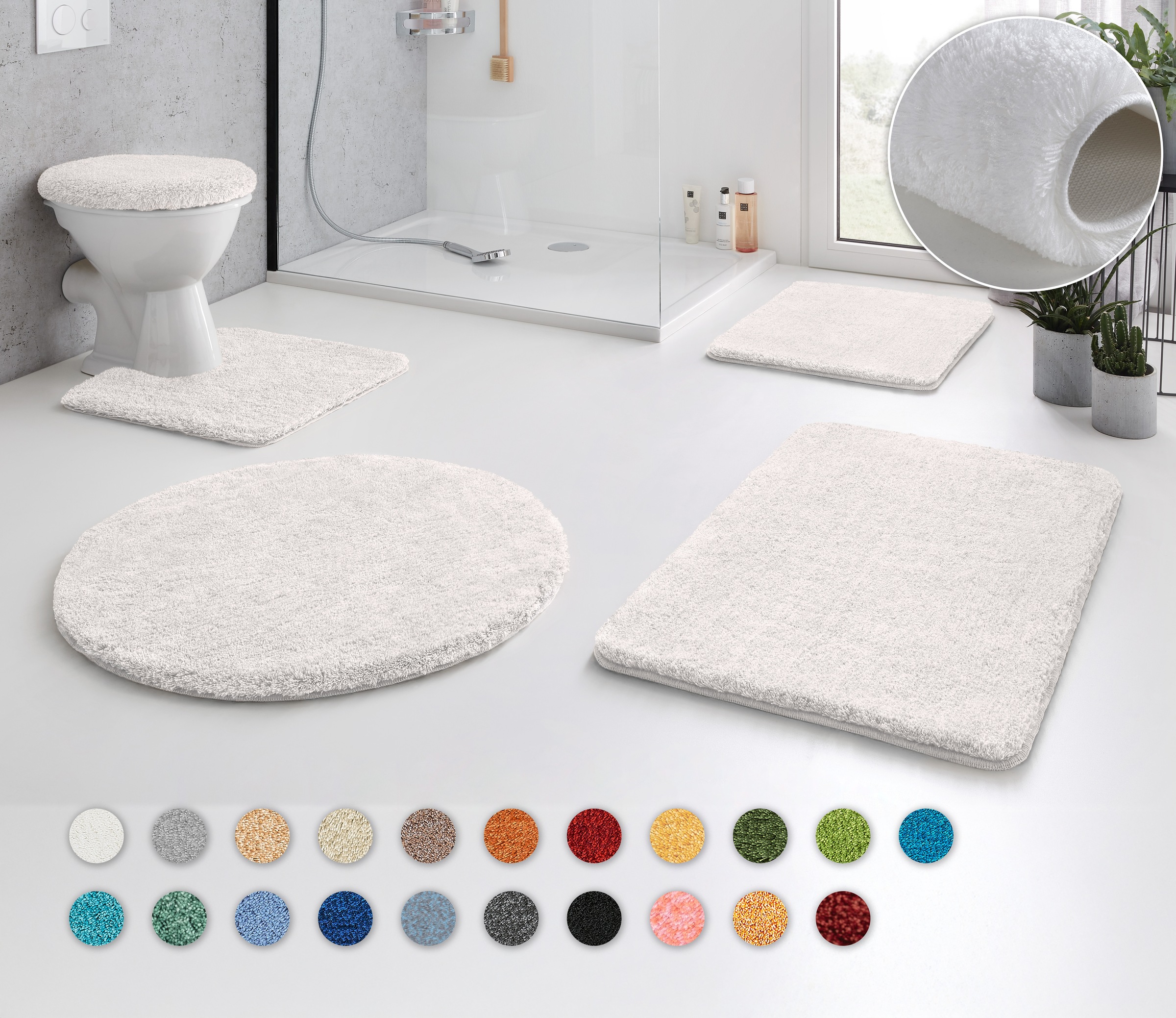 KLEINE WOLKE Badematte »RELAX« Höhe 30 mm rutschhemmend beschichtet fußbodenheizungsgeeignet Badteppich, Uni Farben, rechteckig, rund & als Set...