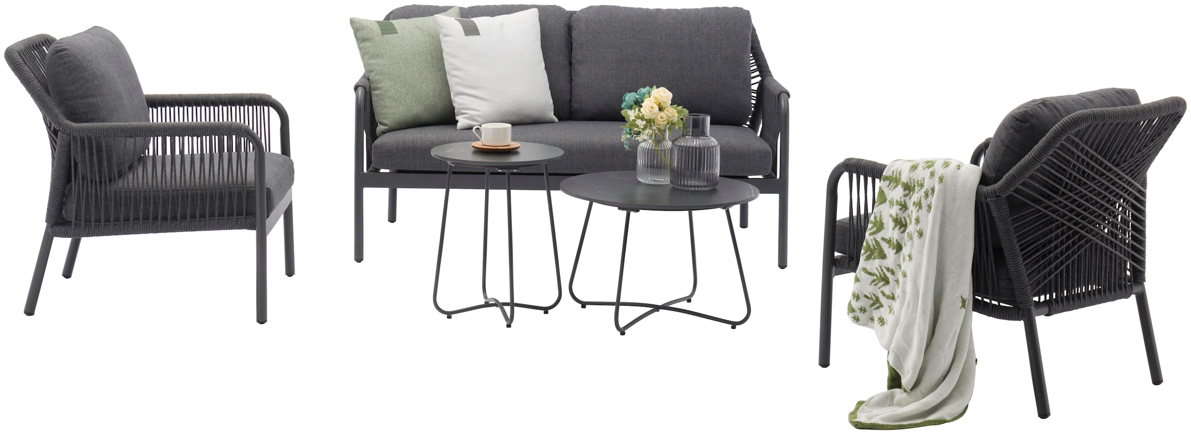 Destiny Gartenlounge-Set »GENUA«, (12 tlg., 1x 2er Sofa, 2x Sessel, 2x Tisch, inkl. Auflagen), Aluminium, Olefin-Rope