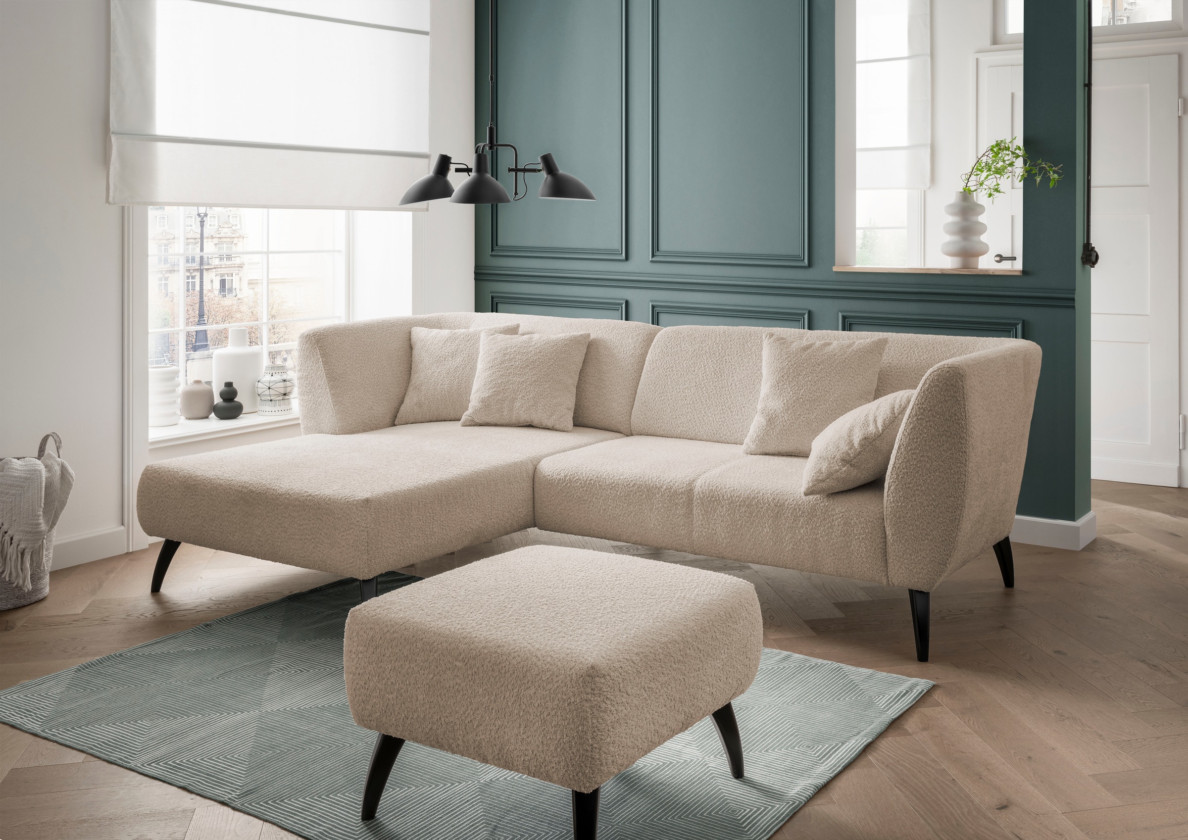 INOSIGN Ecksofa »Colori L-Form«, Holzfußfarbe wählbar, inkl. 4x Zierkissen günstig online kaufen