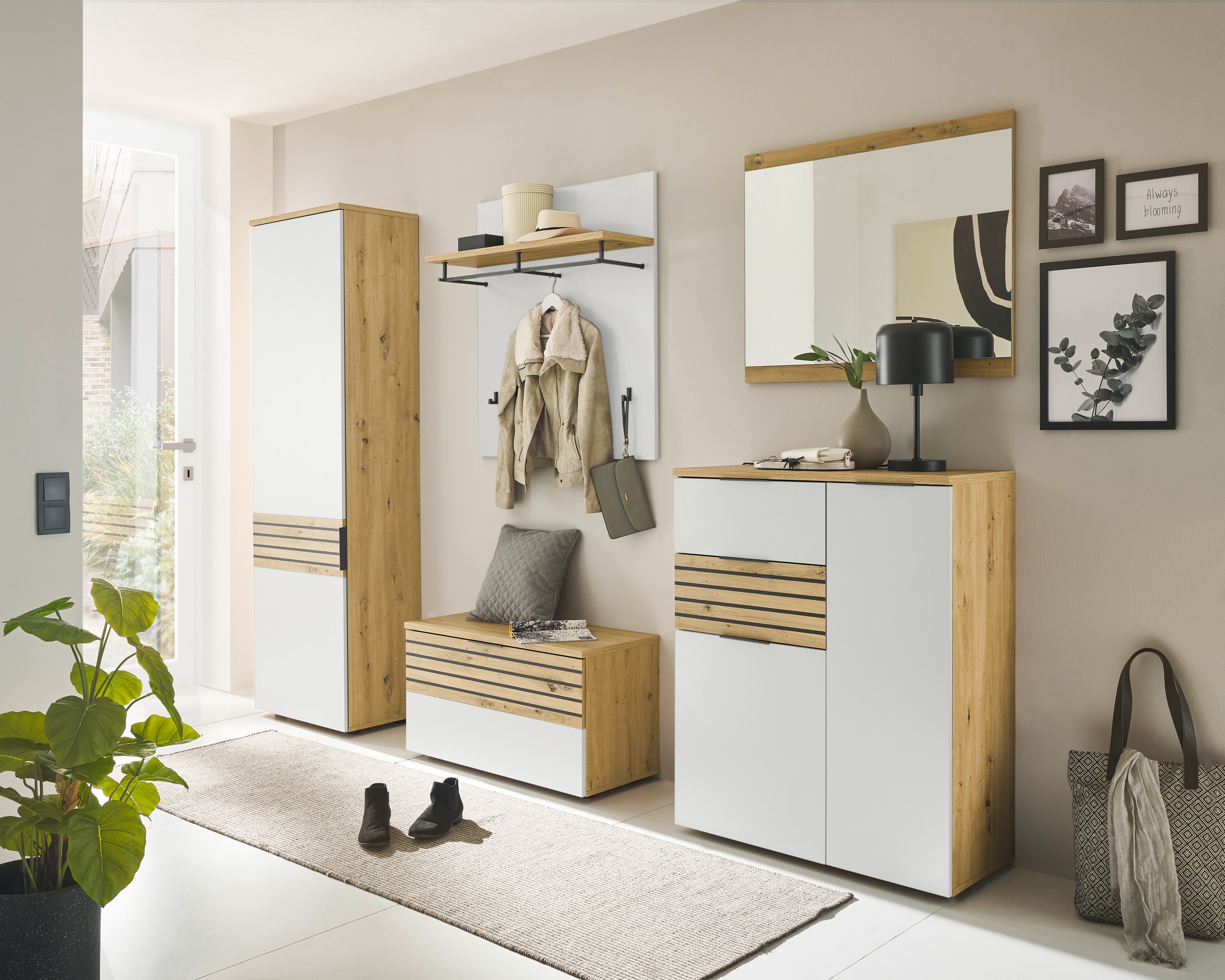 HBZ Garderoben-Set »5-tlg. Eiche Stripes Optik Flurgarderobe Stellmaß BxHxT günstig online kaufen