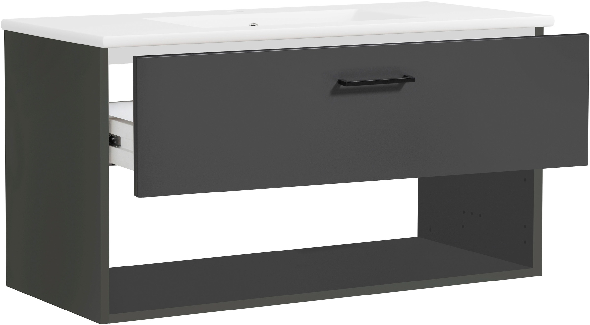 welltime Waschtisch »Trento Light, 60cm, 80cm, 100cm, Keramik-Auflagebecken«, 1 Auzug und 1 offenes Fach