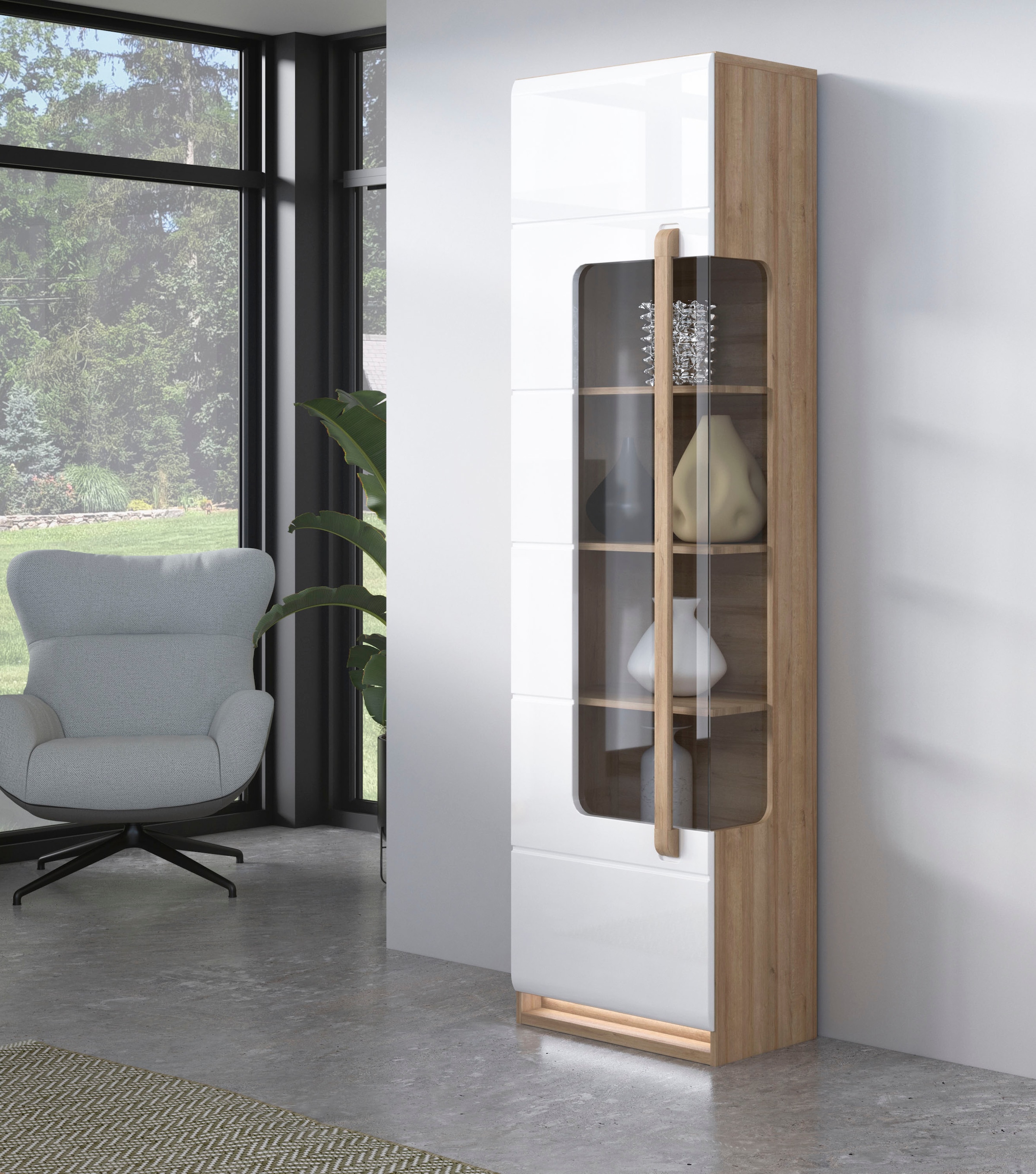 FORTE Vitrine »Attention«, (B/H/T 60,2/210/34,3 cm), Vitrine inkl. Beleuchtung, Höhe 210 cm, Soft Close, Glastüre