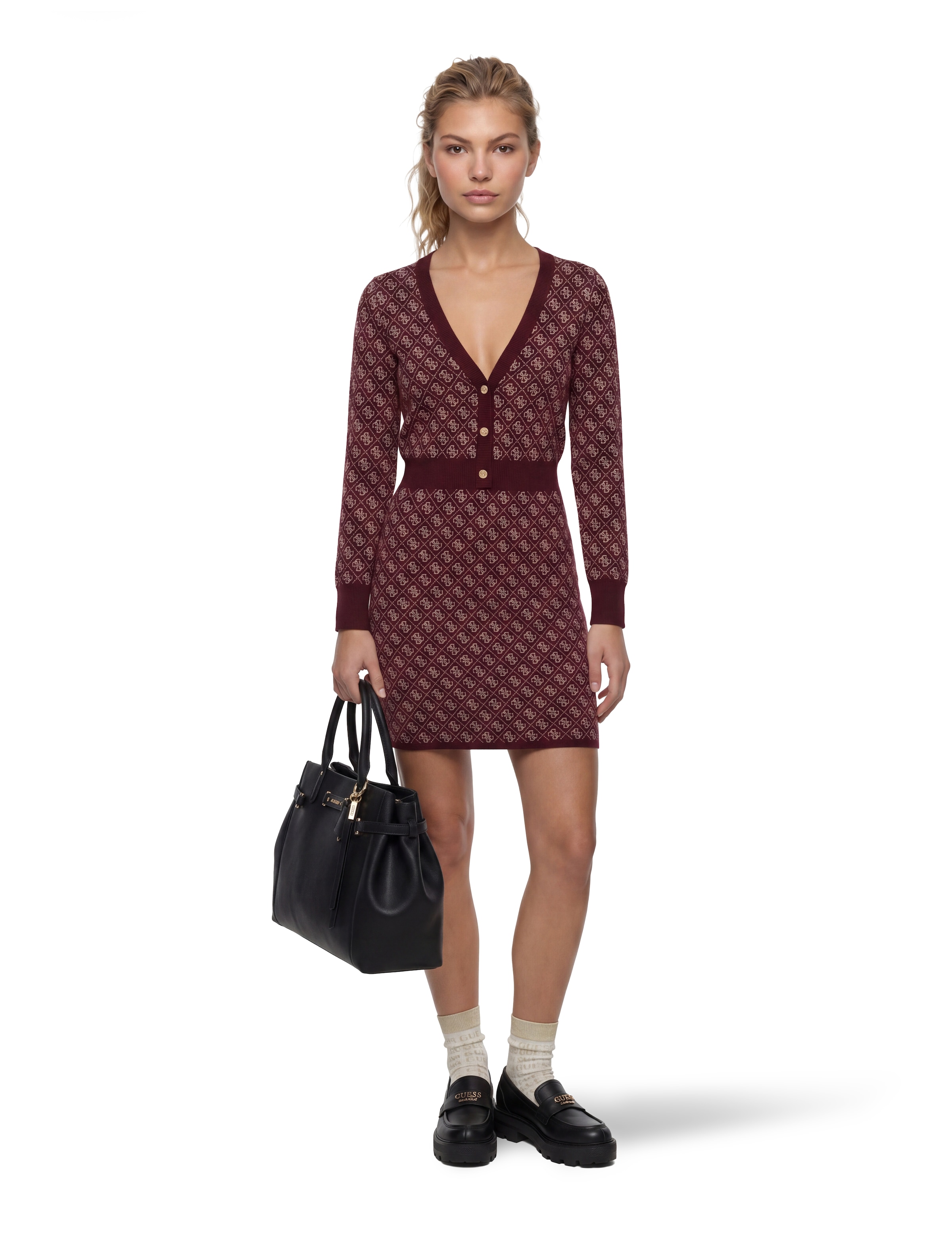 Guess Strickkleid »LS VN AUBREY 4G SWTR DRESS« mit Wollanteil, Bodycon