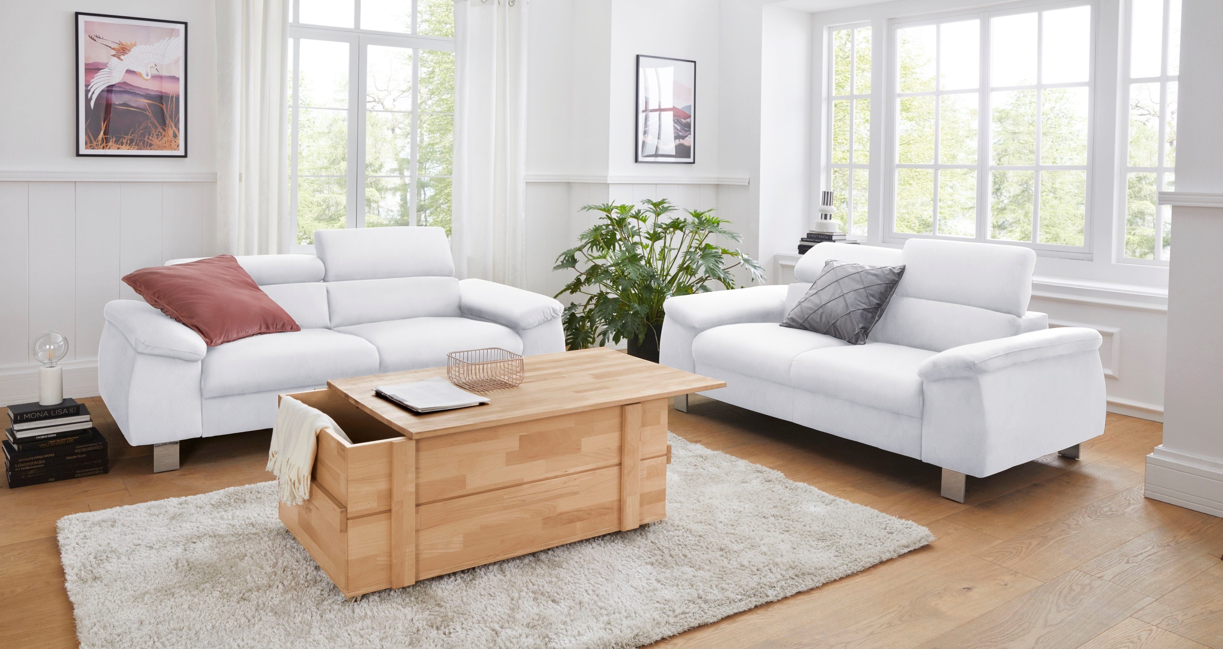 COTTA Polstergarnitur »Komaris«, (Set), Set bestehend aus: 2-Sitzer mit Kopfteilverstellung & Hocker
